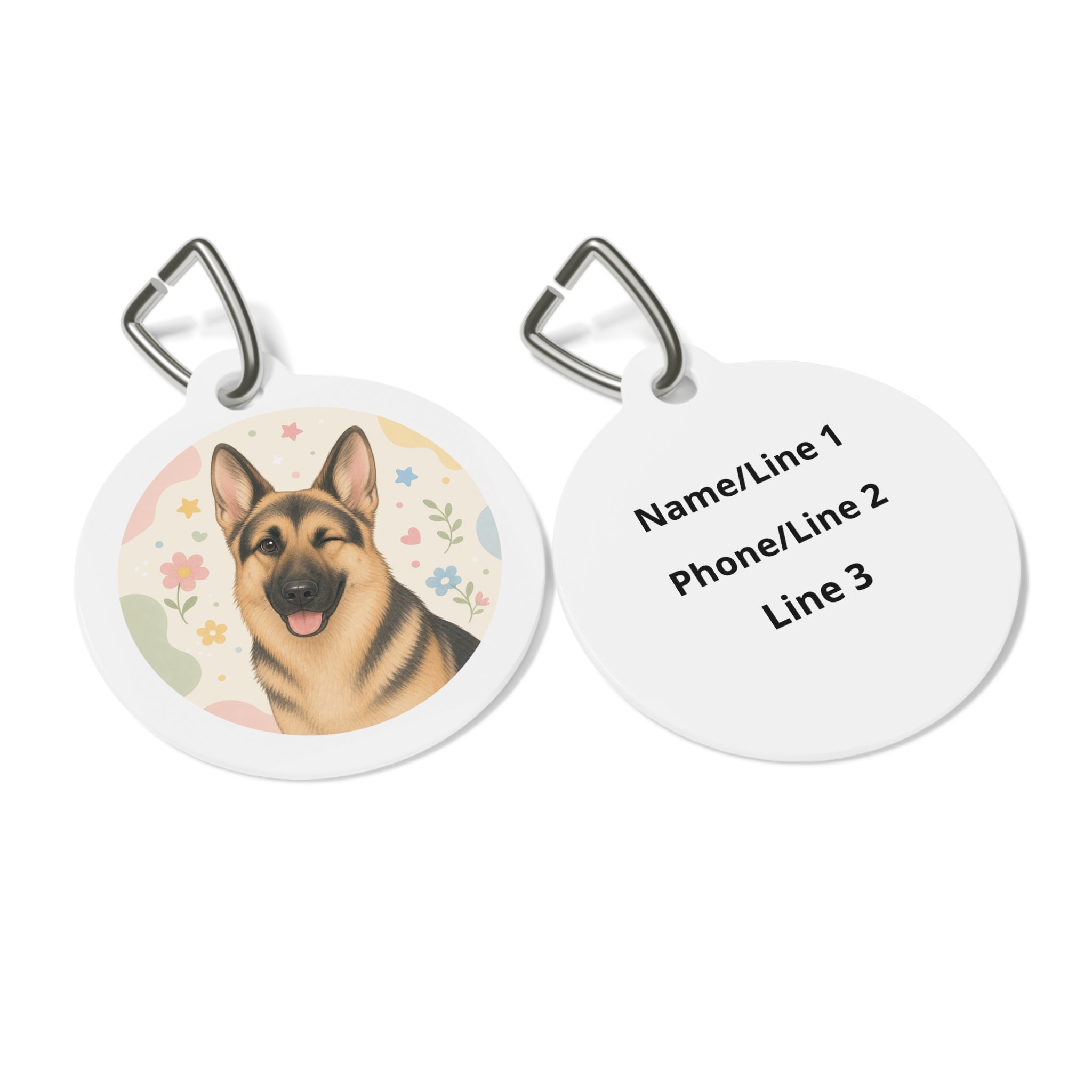 German Shepherd Pastel Floral Portrait Personalized Dog ID Tag