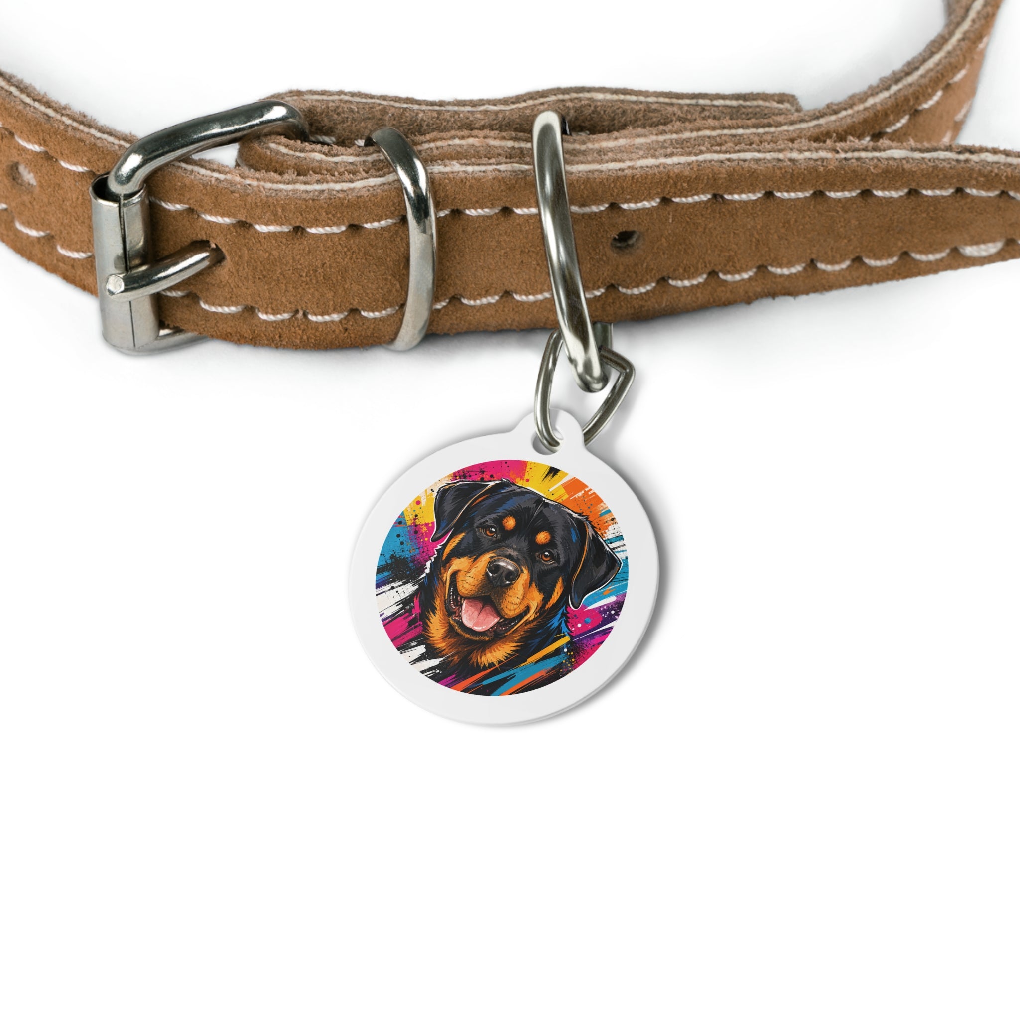 Rottweiler Color Burst Happy Personalized Dog ID Tag