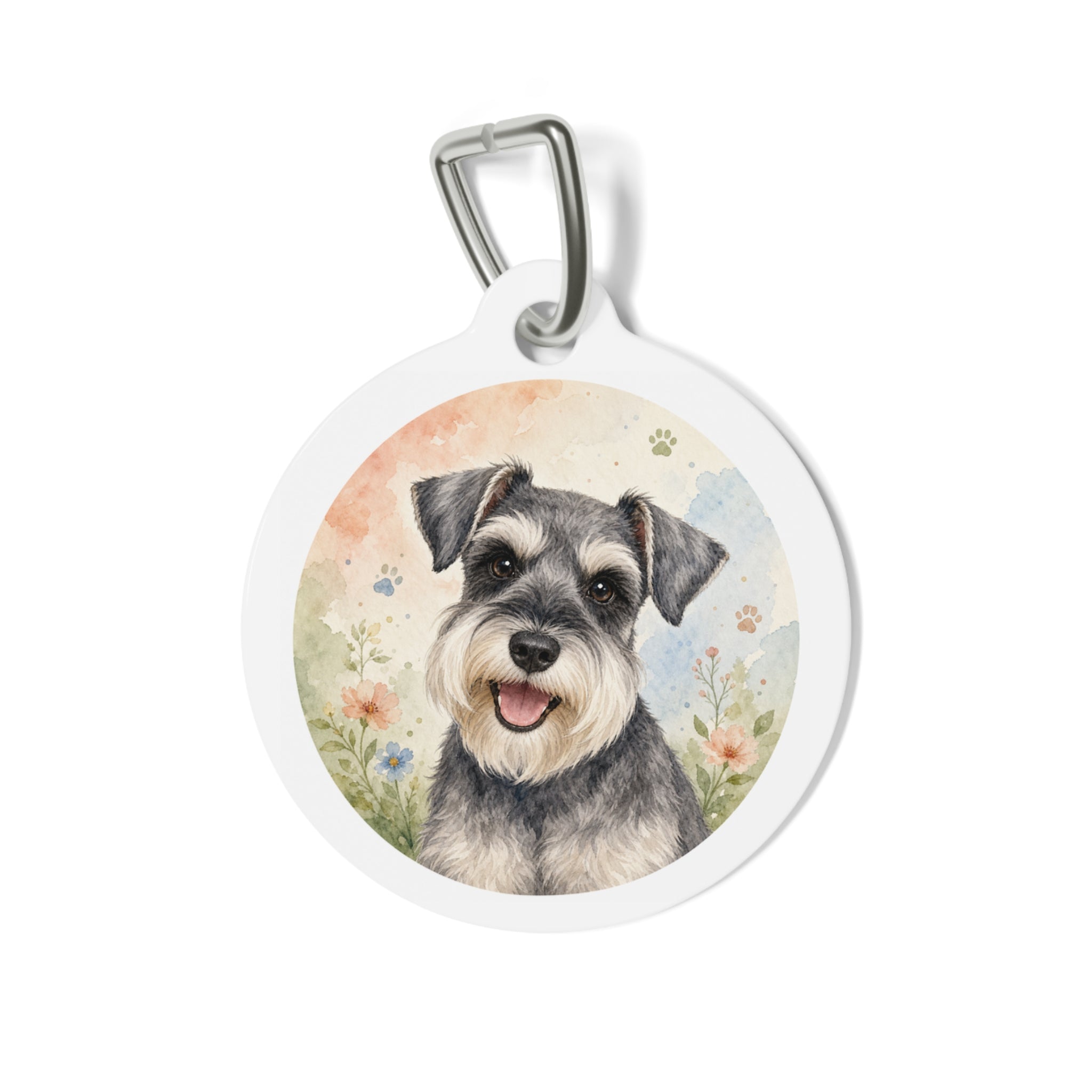 Miniature Schnauzer Floral Watercolor Personalized Dog ID Tag