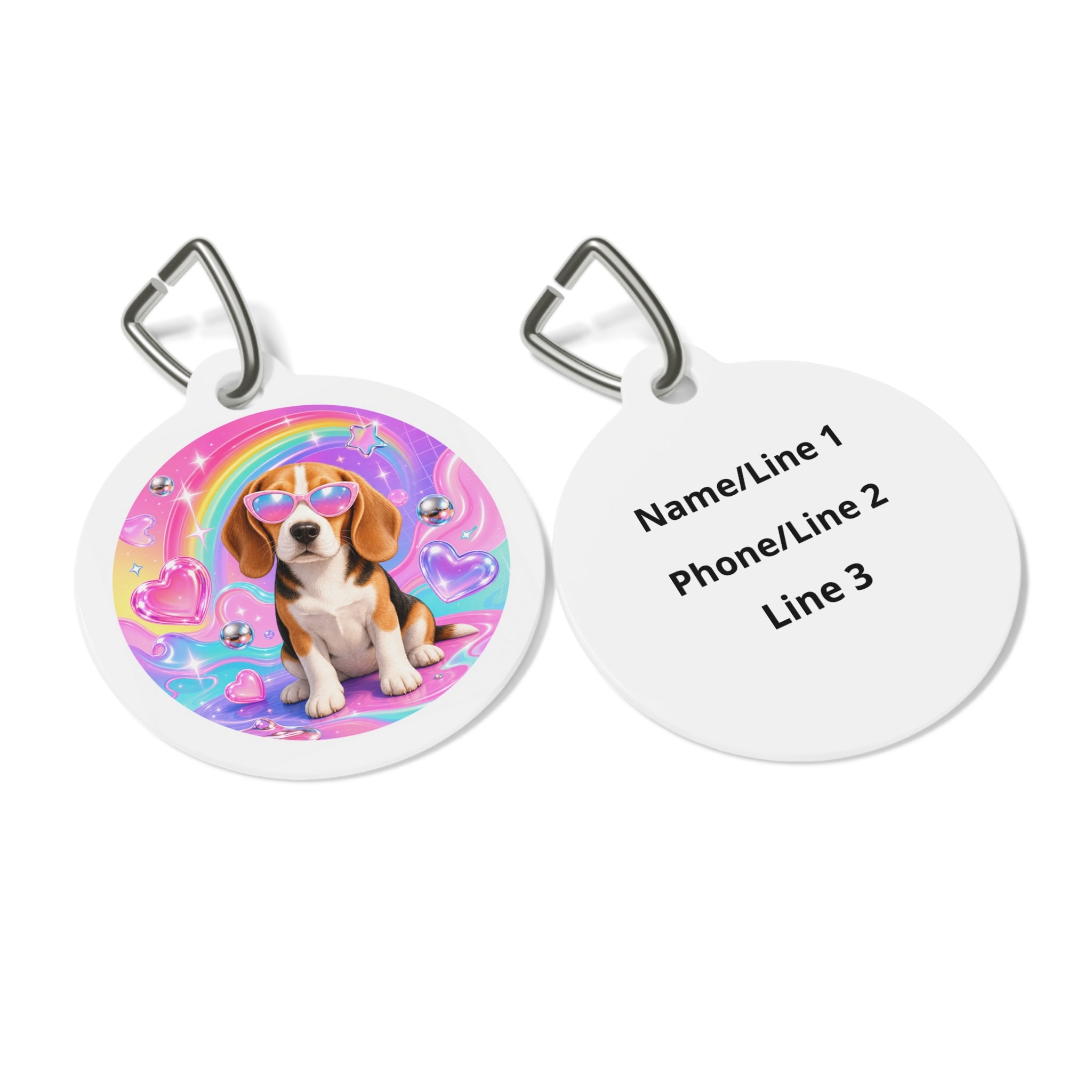 Beagle Rainbow Sunglasses Personalized Dog ID Tag