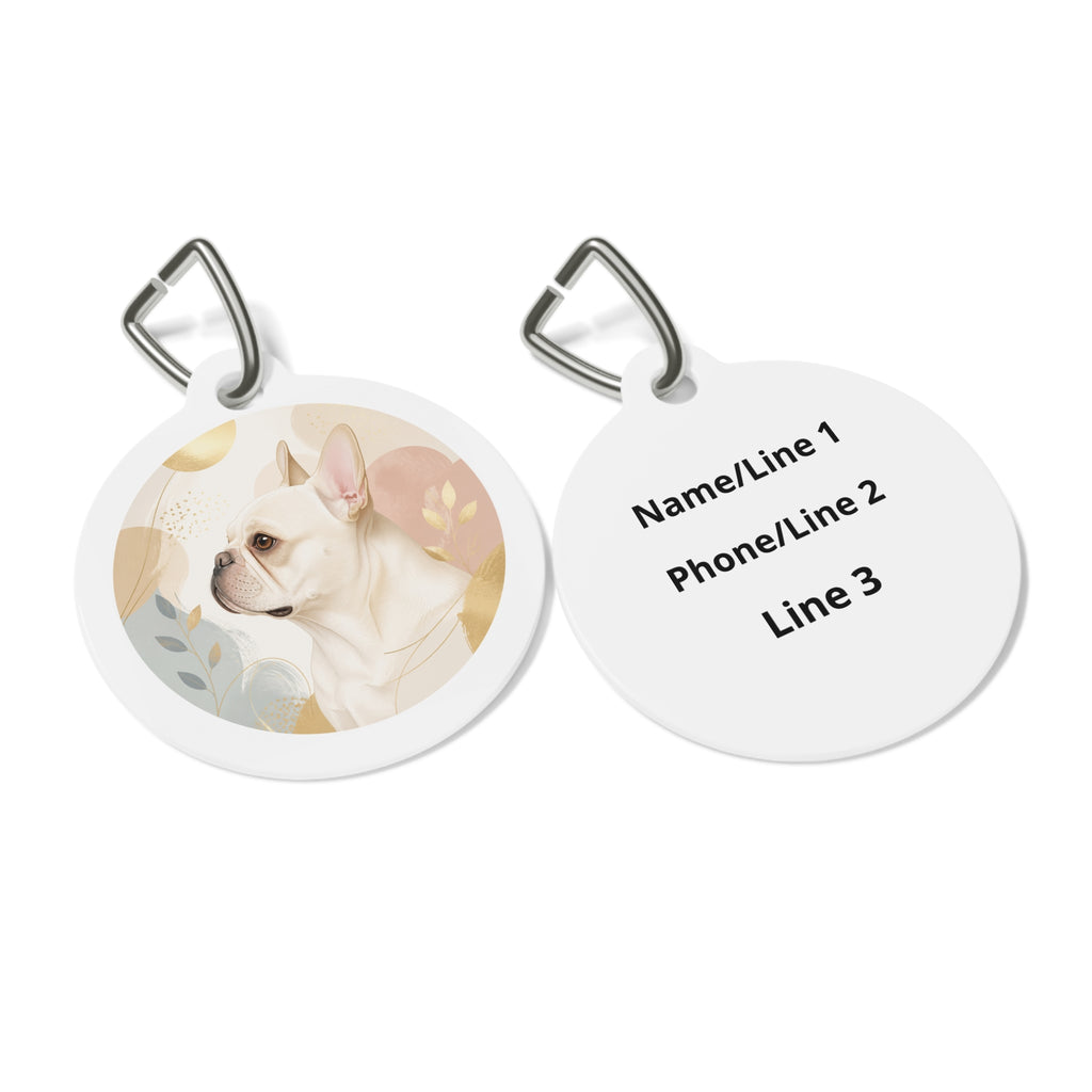 Chapa de identificación personalizada para perro, con diseño floral caprichoso de bulldog francés