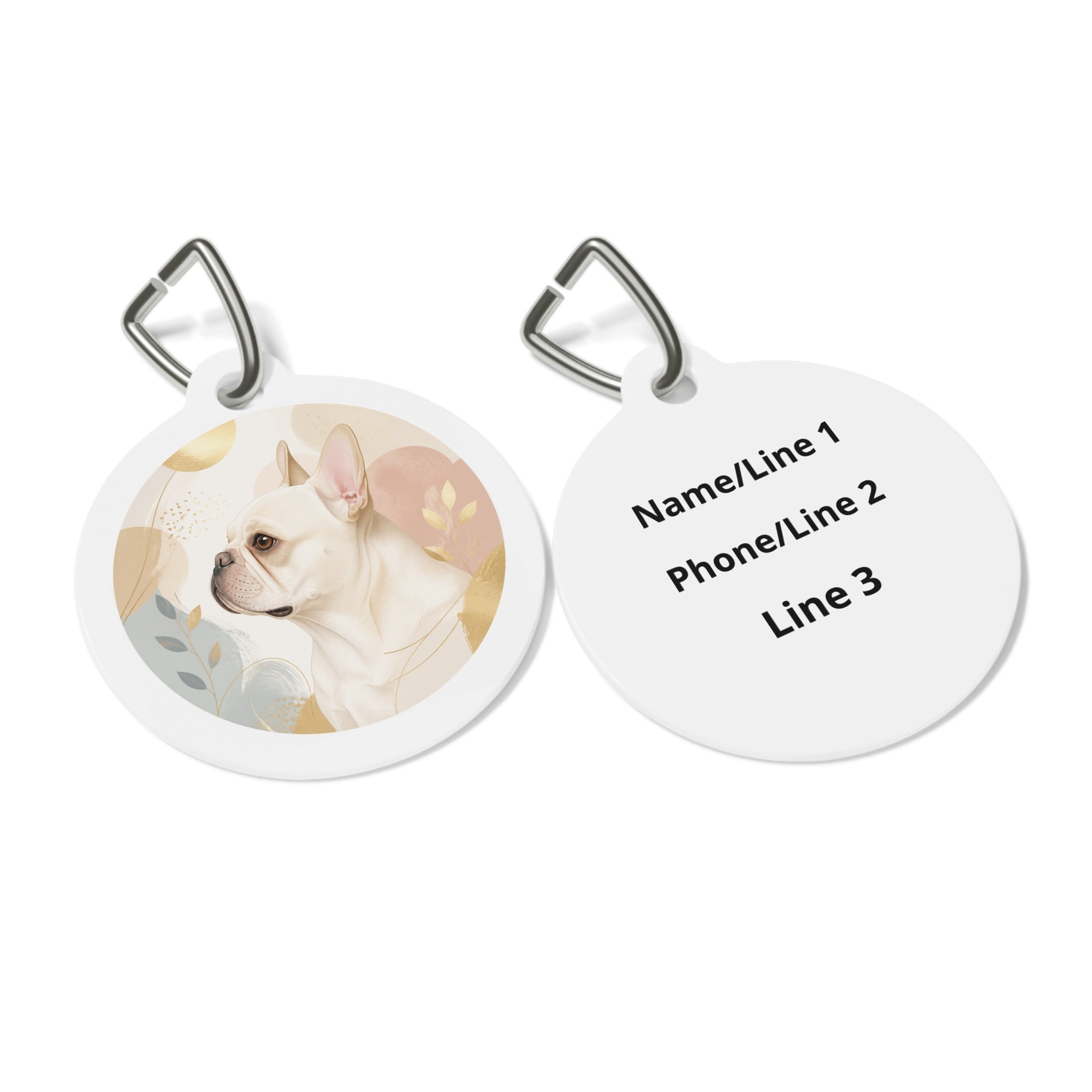 Chapa de identificación personalizada para perro, con diseño floral caprichoso de bulldog francés