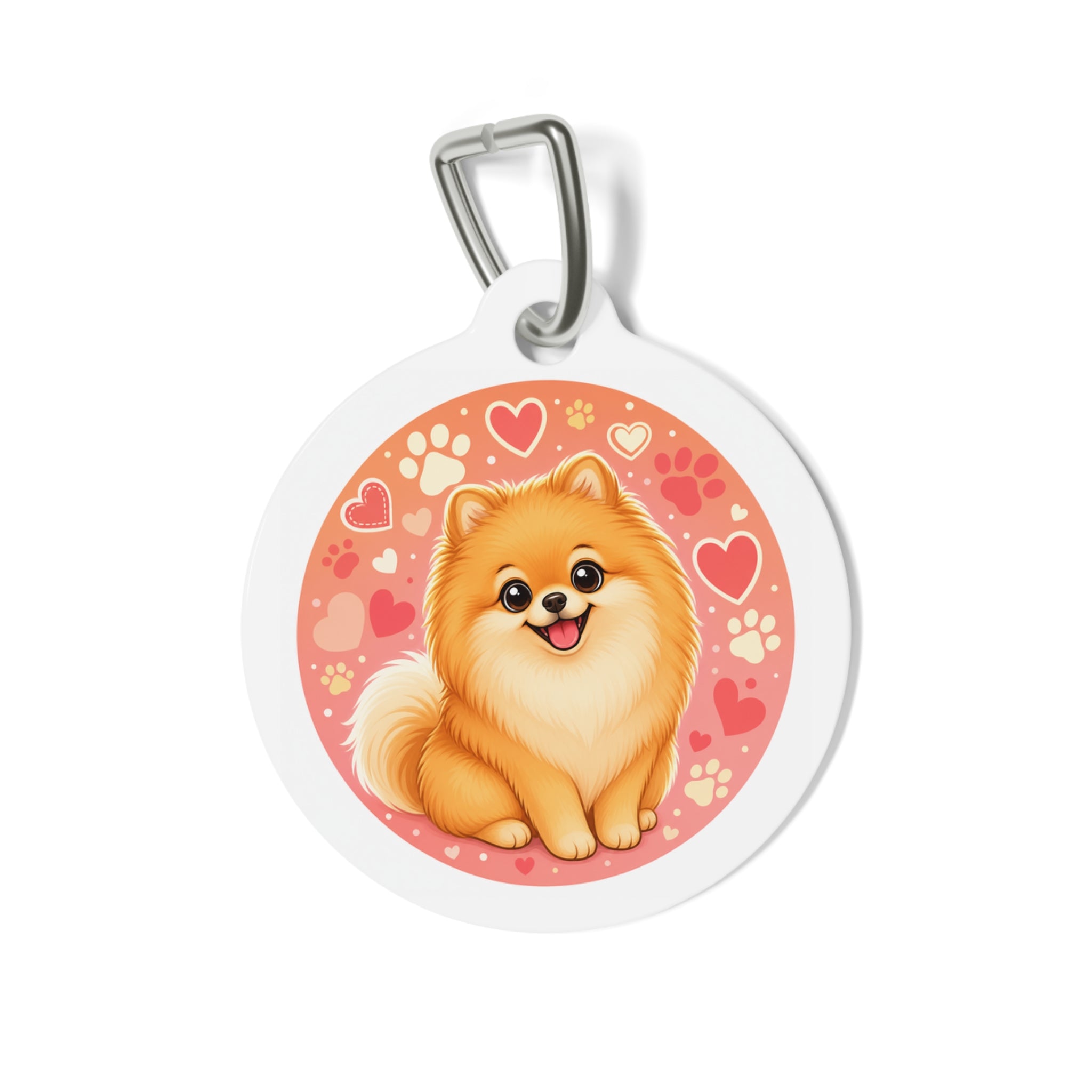 Pomeranian Pink Hearts & Paw Prints Personalized Dog ID Tag