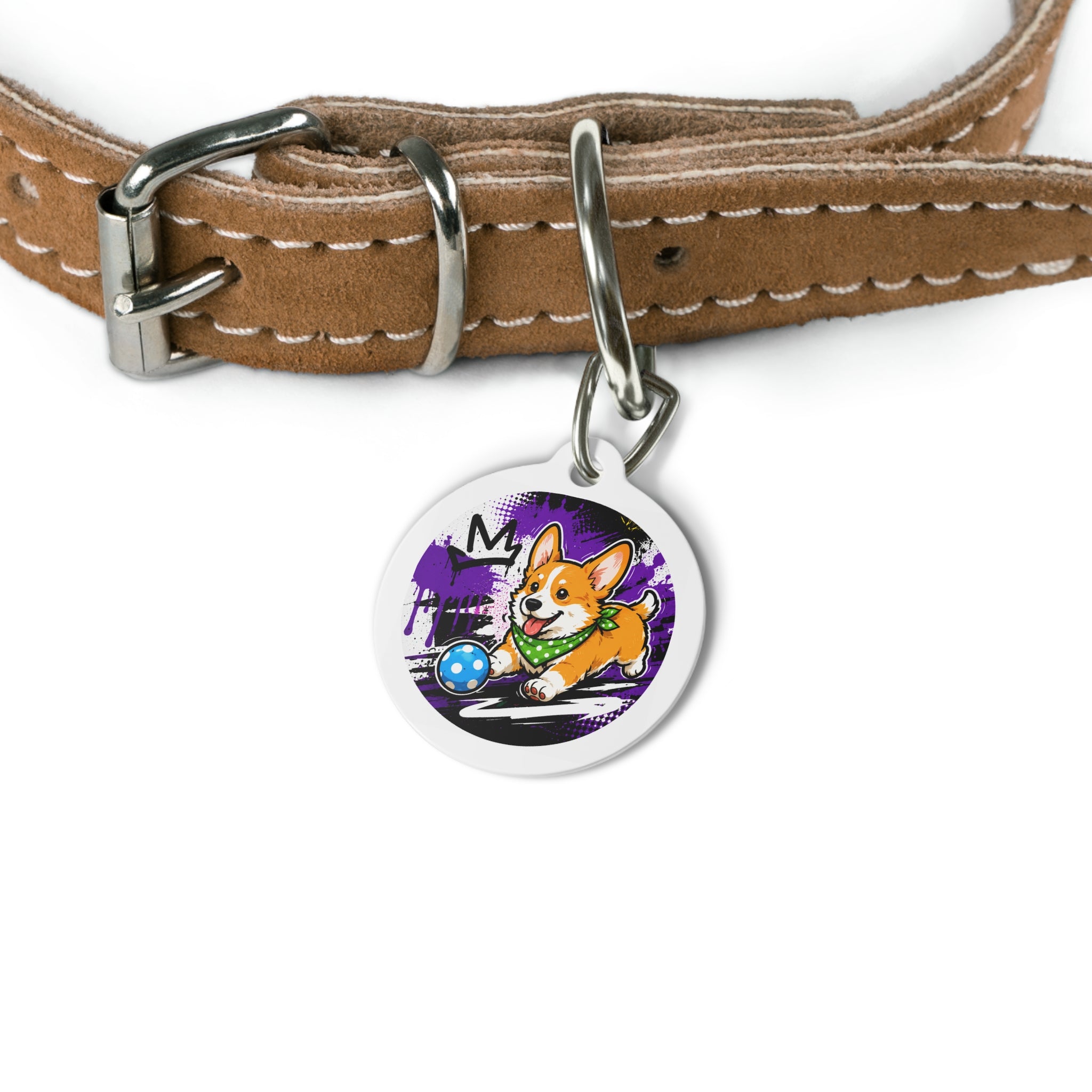 Bowling Corgi Energetic Sports Illustration Personalized Dog ID Tag