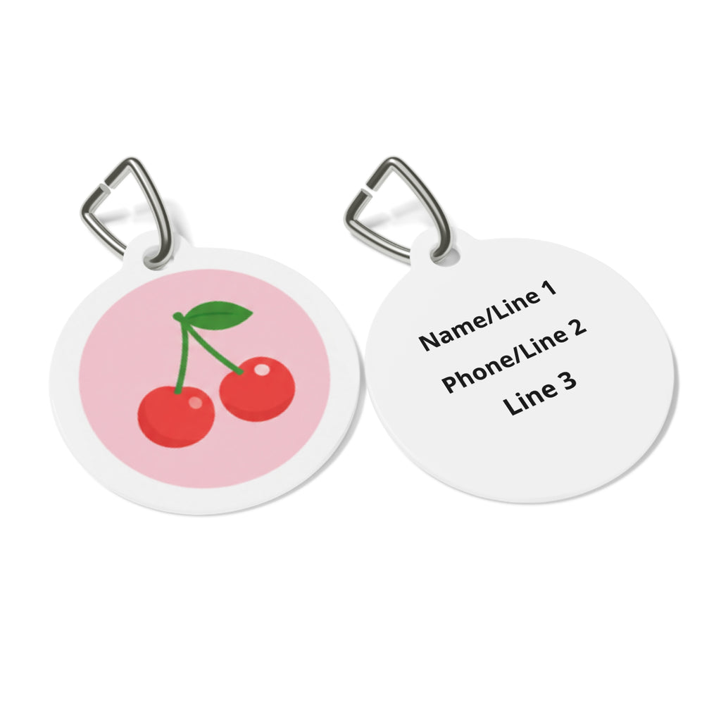 Chapa de identificación personalizada para perro con patrón de frutas alegres Cherry Pop