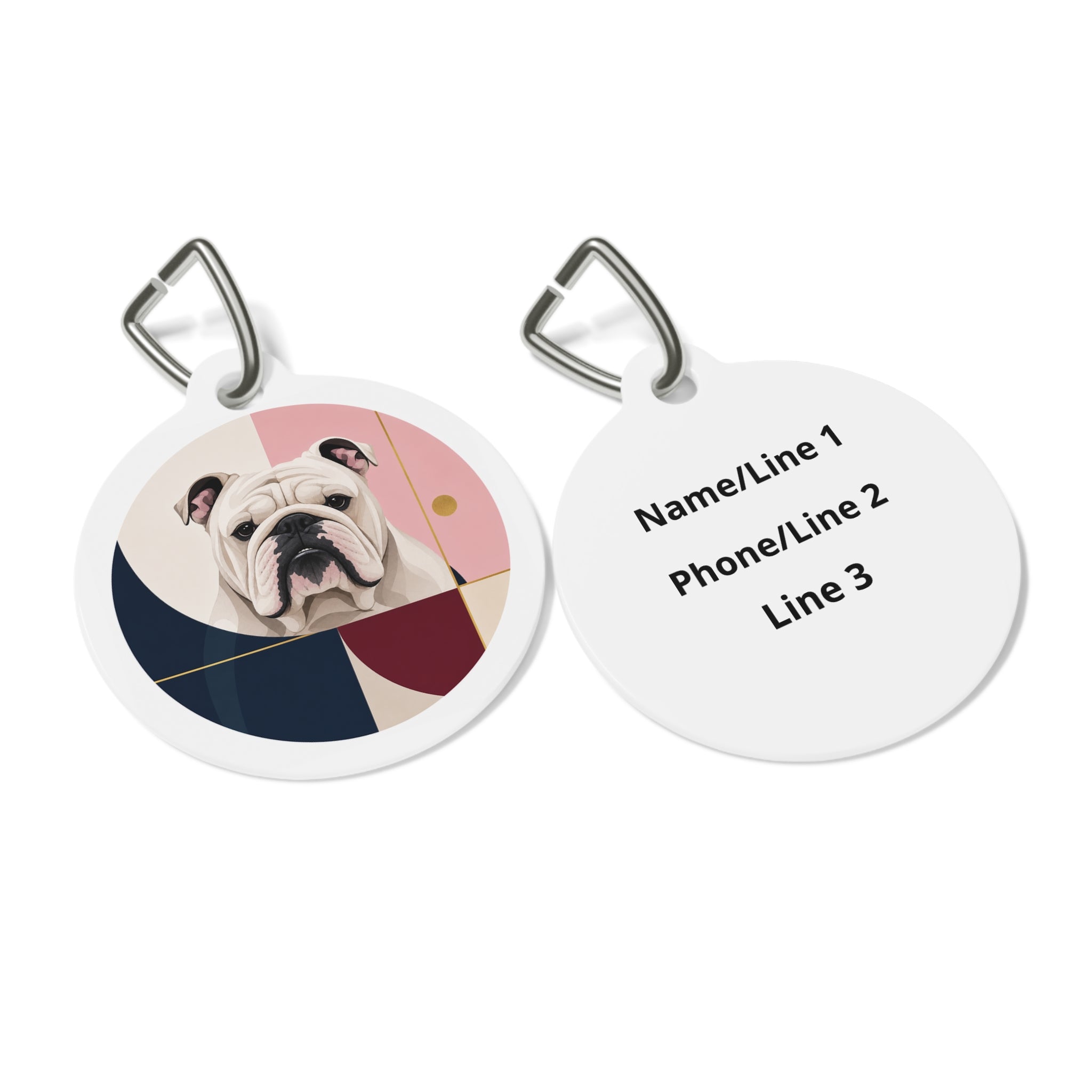 Bulldog Navy Blush Art Deco Personalized Dog ID Tag
