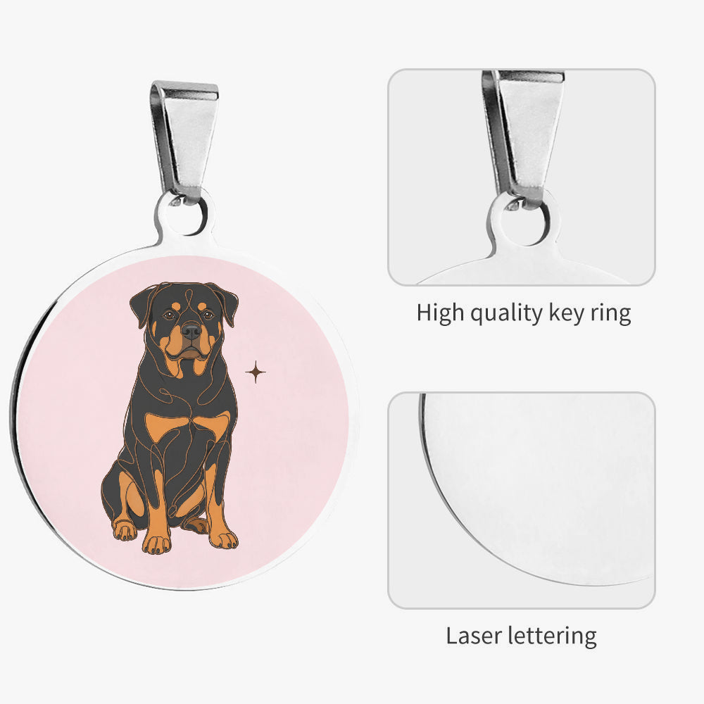 Close-up of Rottweiler Minimal Blush Full-Body artwork on personalized dog ID tag