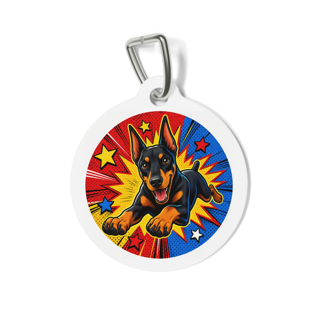 Doberman Pinscher Superhero Comic Personalized Dog ID Tag