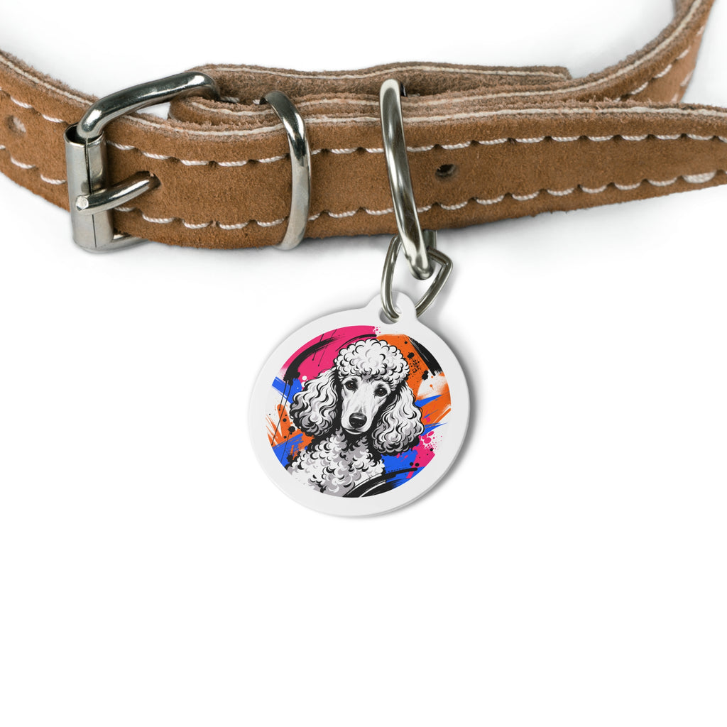 Chapa de identificación personalizada para perro con salpicaduras de tinta y caniche