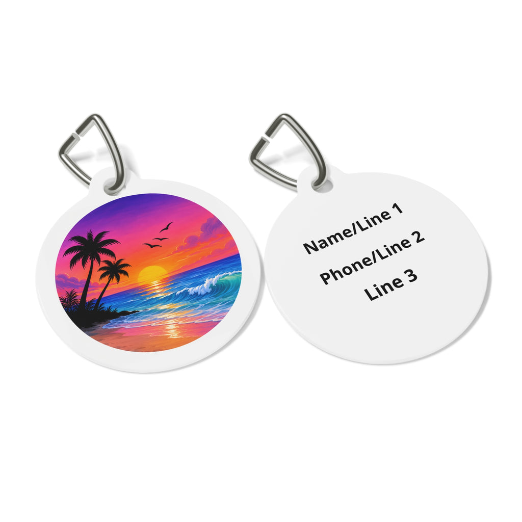 Vivid Beach Sunset Dreamy Coastal Scene Personalized Dog ID Tag