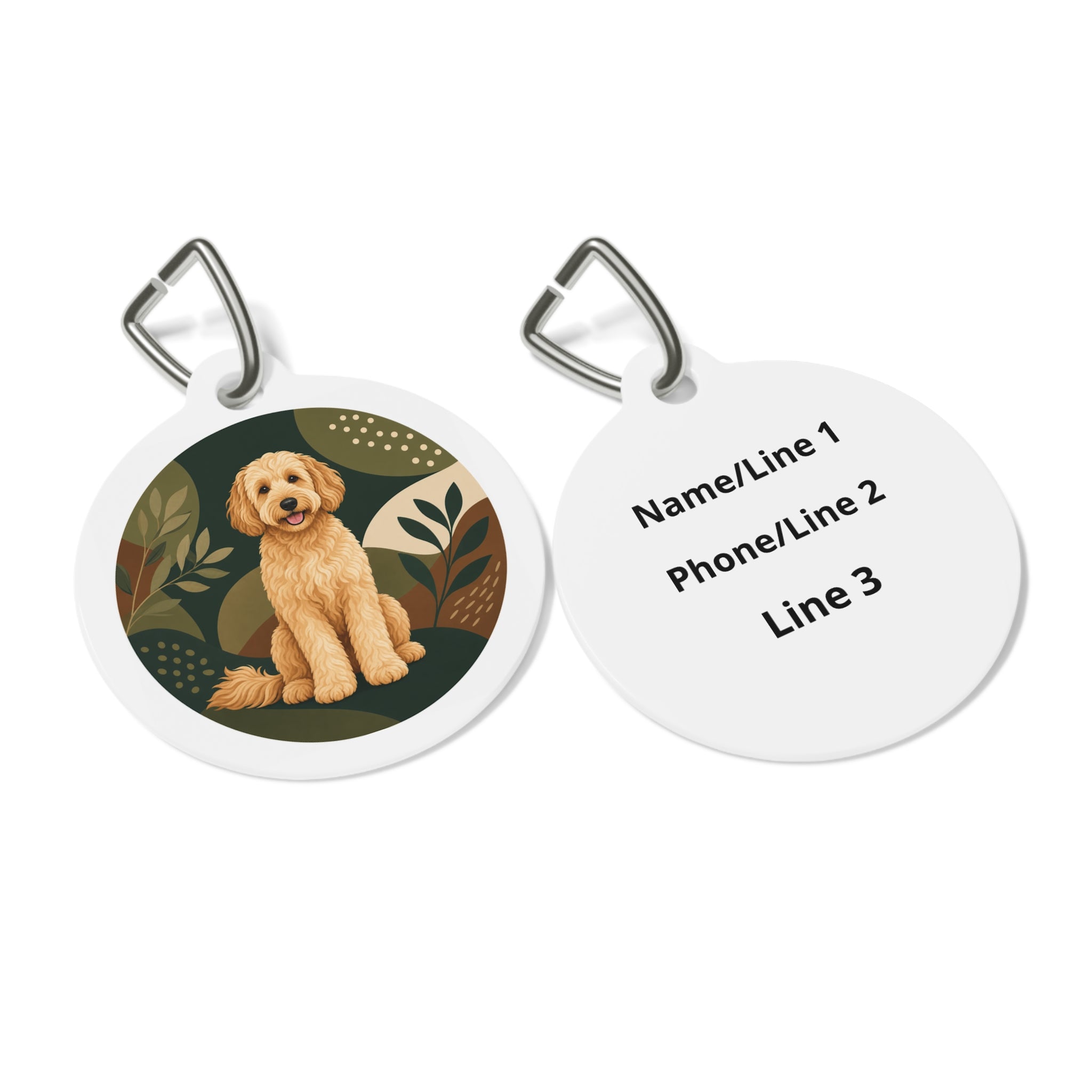 Goldendoodle Green Botanical Portrait Personalized Dog ID Tag