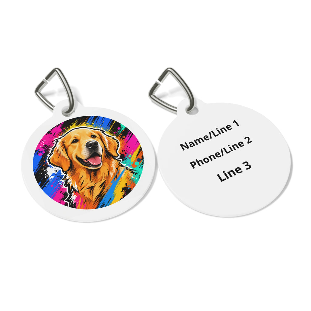 Placa de Identificación Personalizada para Perro Golden Retriever Pop-Art Alegría