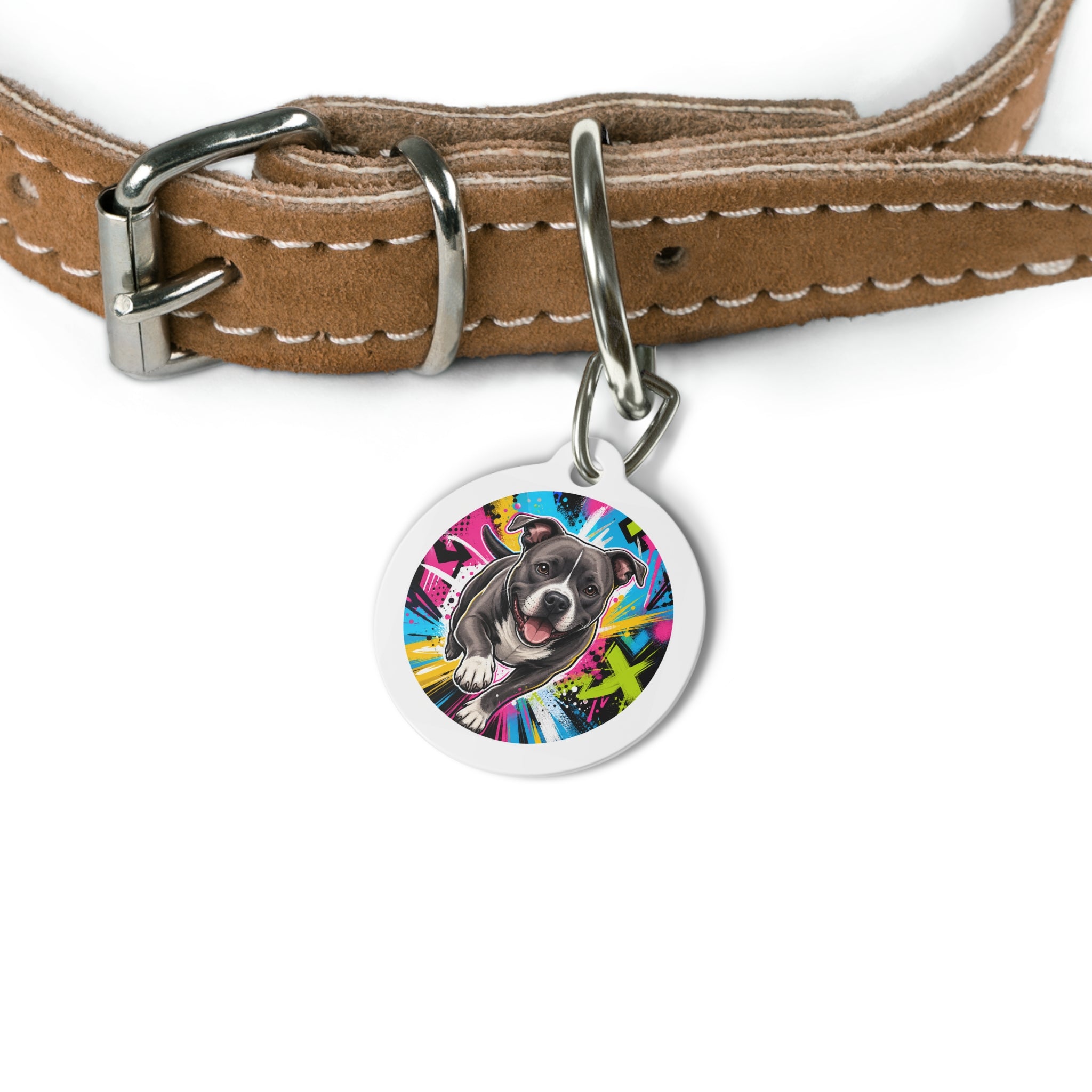 Staffordshire Bull Terrier Urban Graffiti Personalized Dog ID Tag