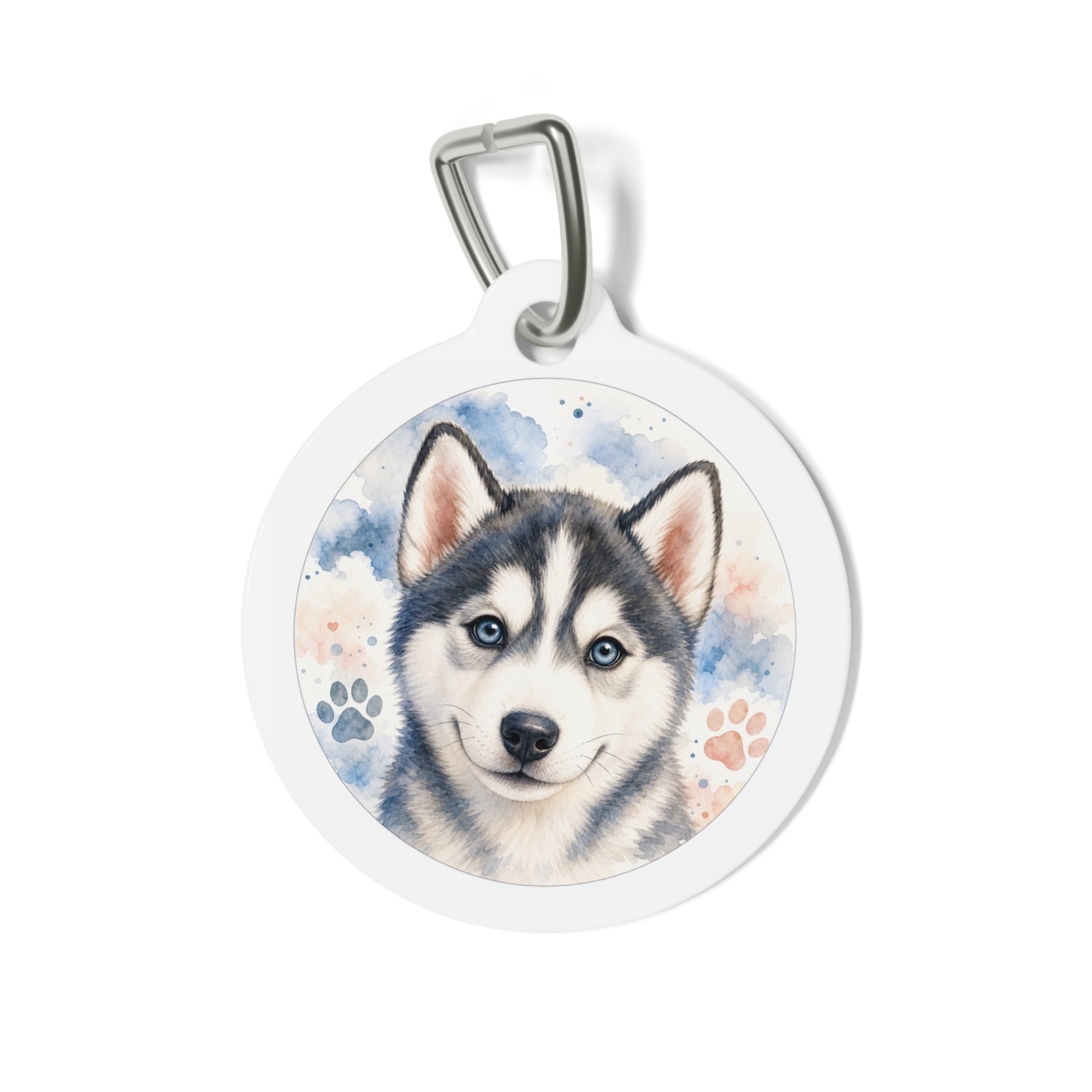 Siberian Husky Puppy Paw Watercolor Personalized Dog ID Tag