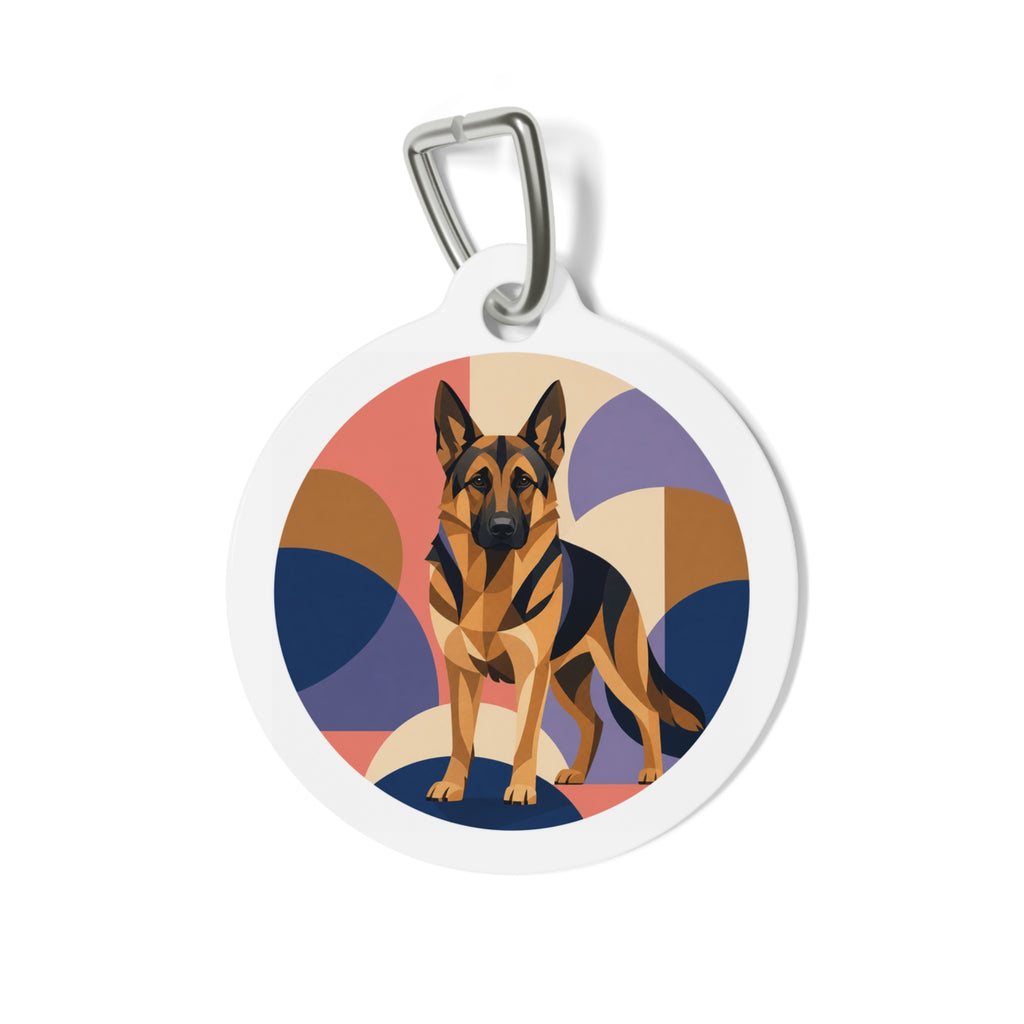 Placa de identificación personalizada para perro Pastor Alemán con diseño geométrico abstracto