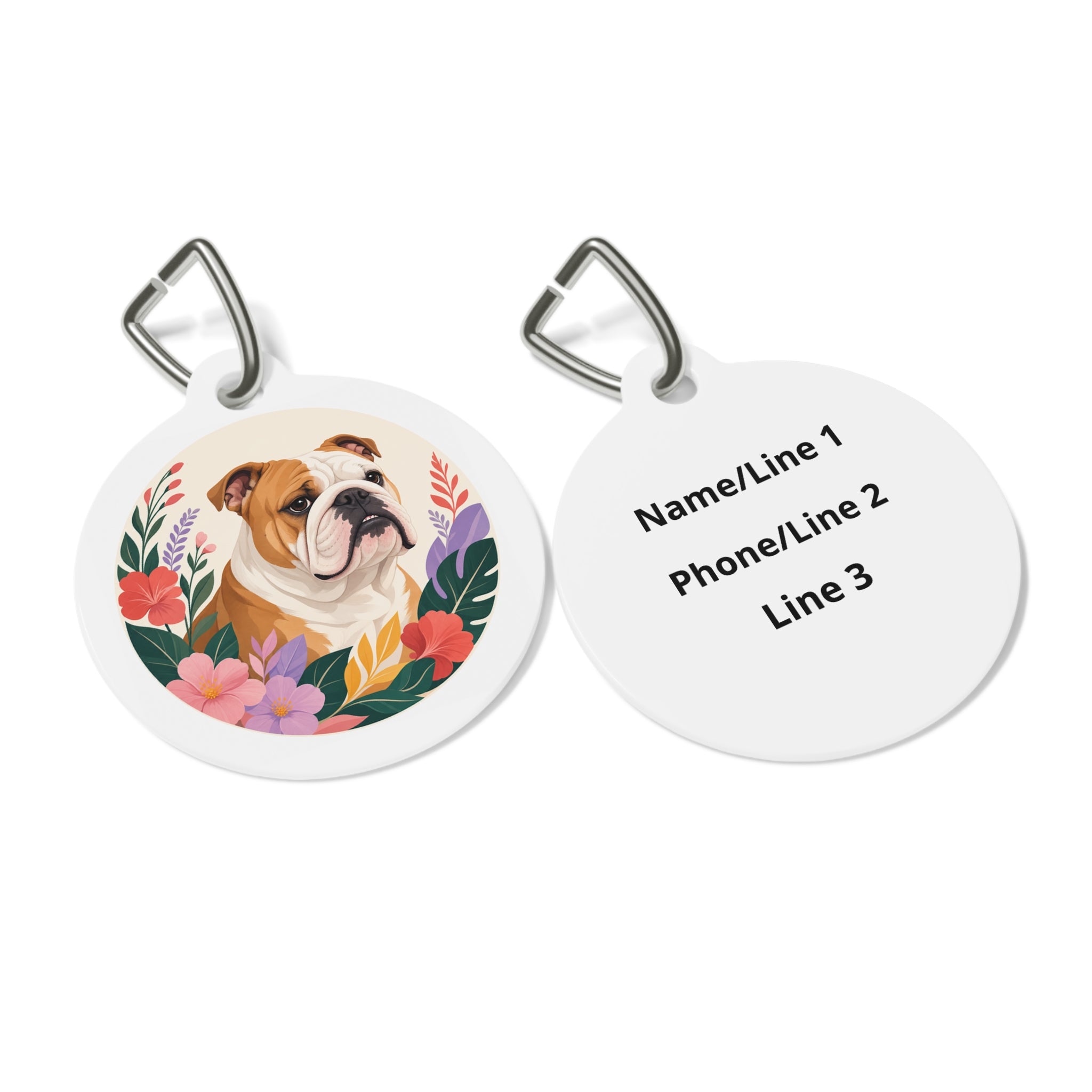 Bulldog Tropical Bloom Personalized Dog ID Tag