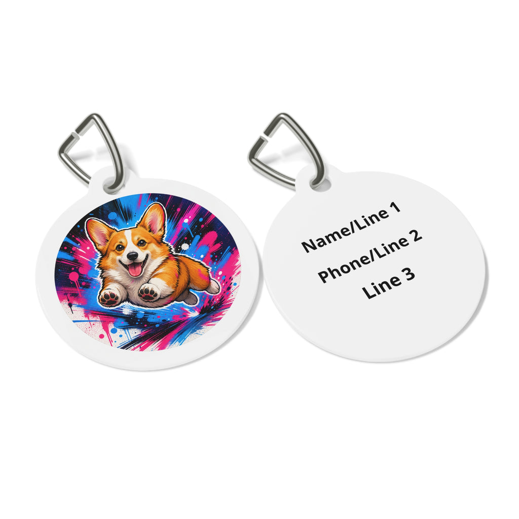 Placa de identificación personalizada para perro Pembroke Welsh Corgi Energetic Color Splash