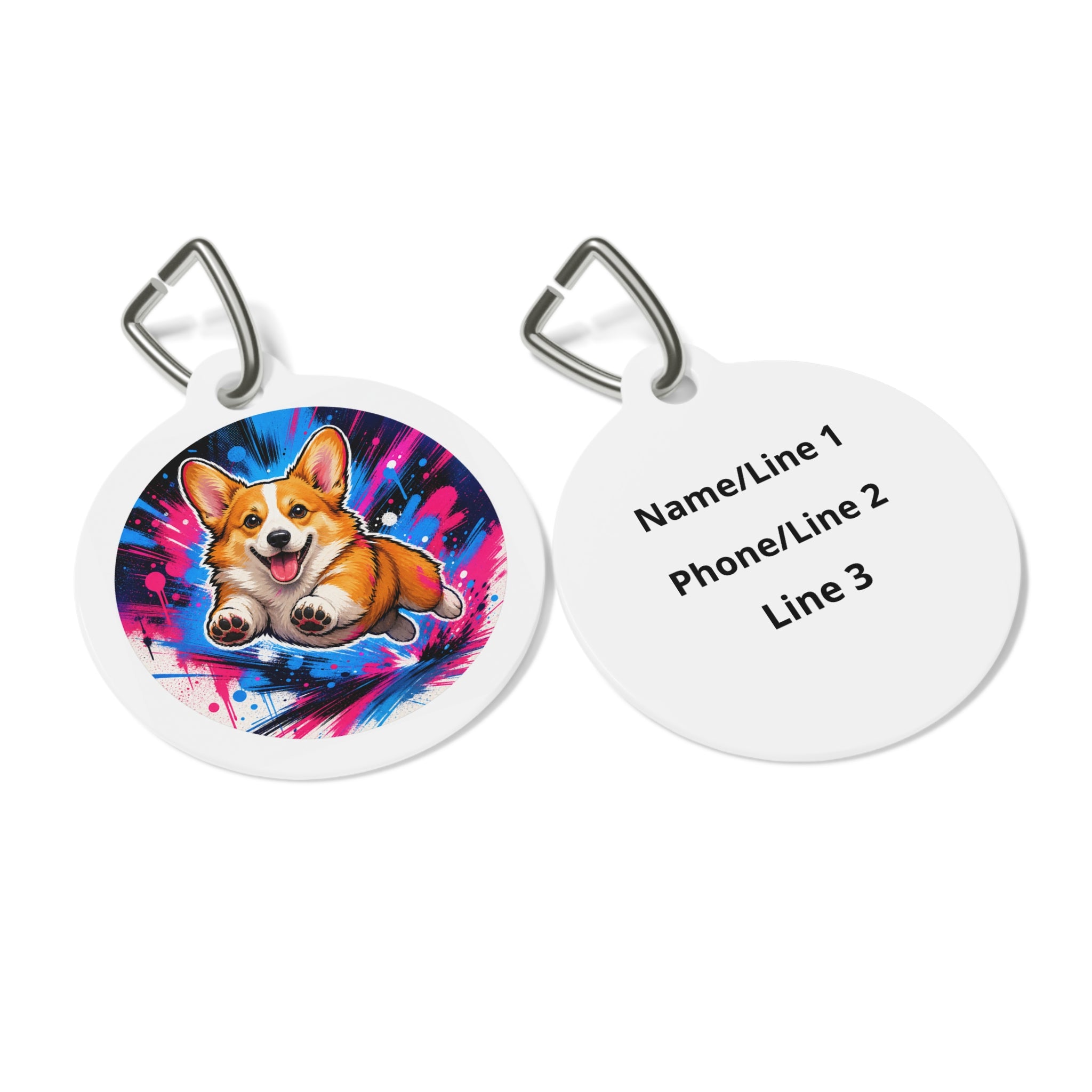 Pembroke Welsh Corgi Energetic Color Splash Personalized Dog ID Tag