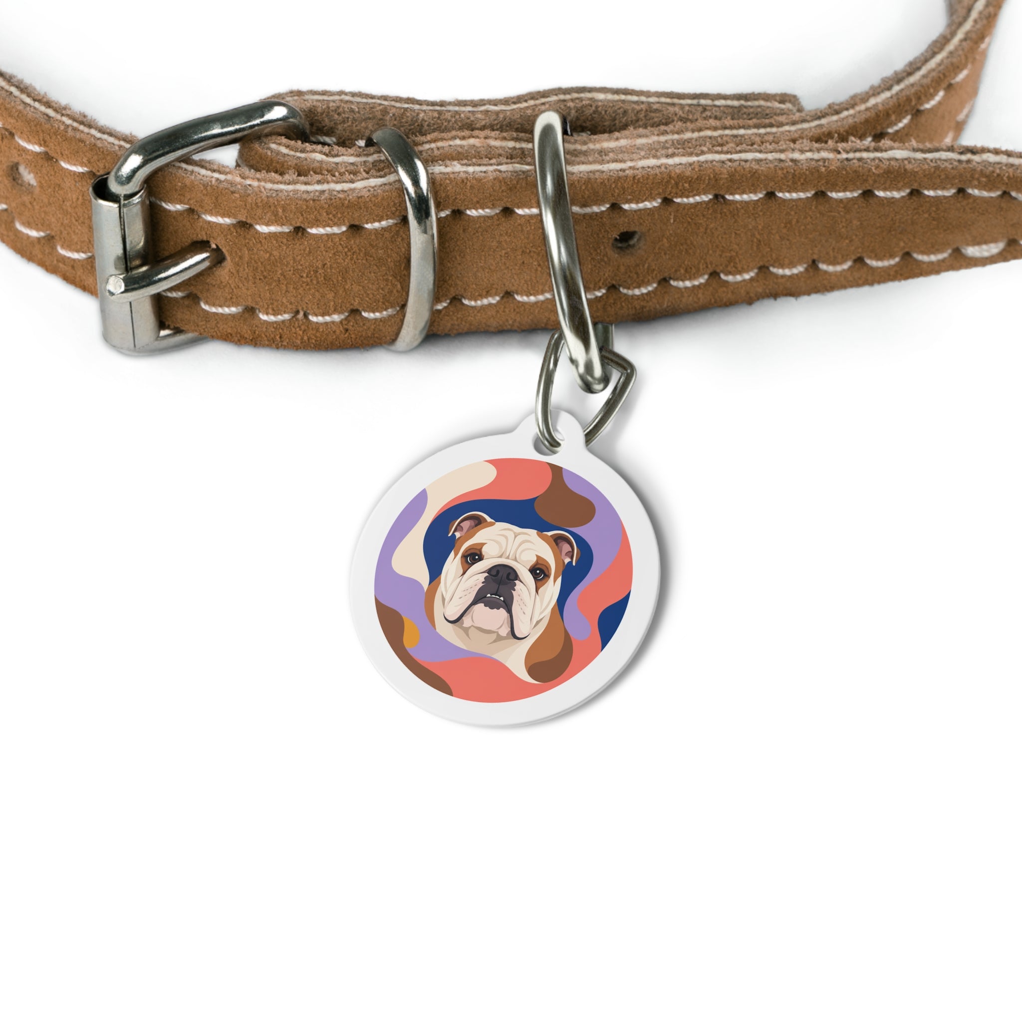 Bulldog Retro Color Wave Personalized Dog ID Tag
