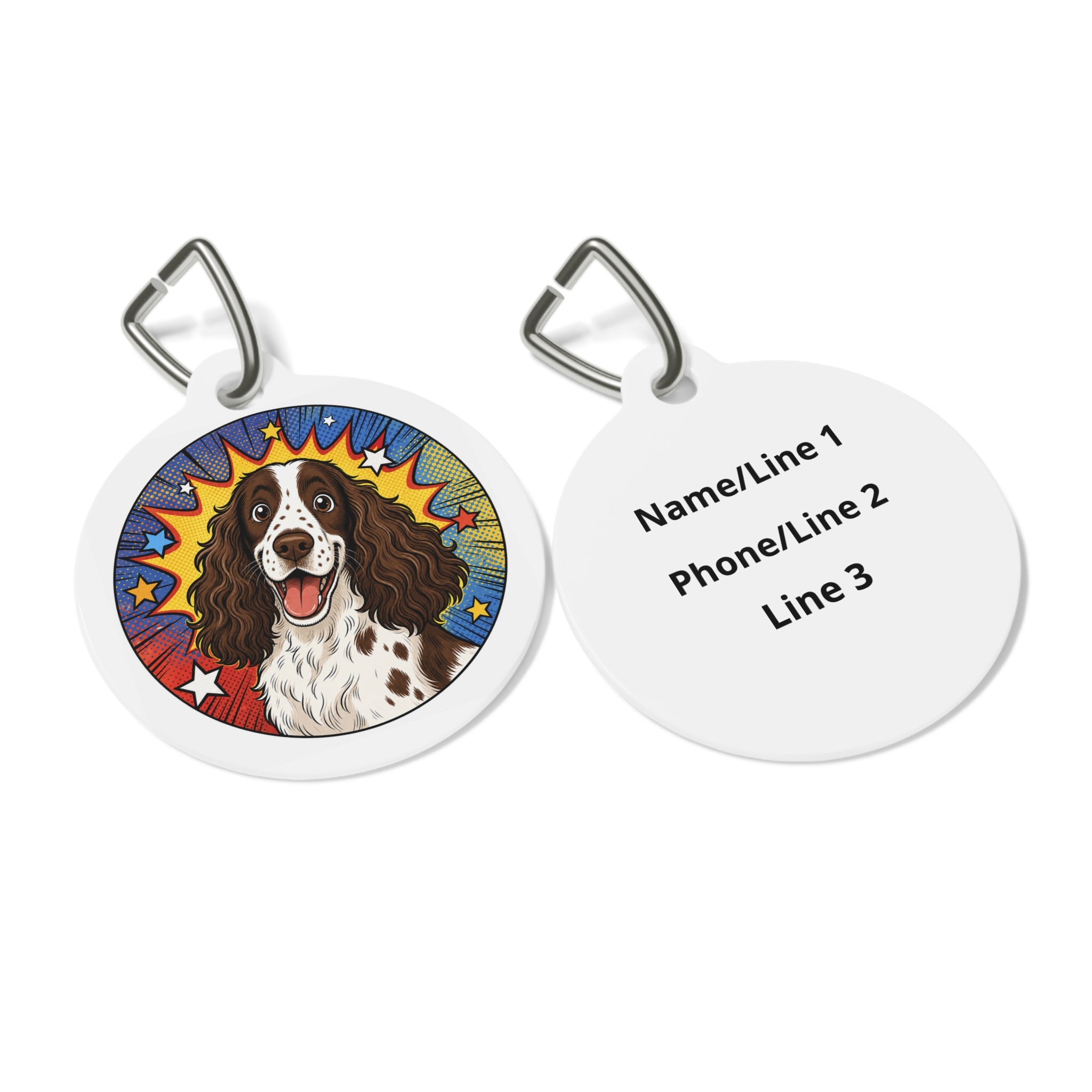 English Springer Spaniel Comic Starburst Personalized Dog ID Tag