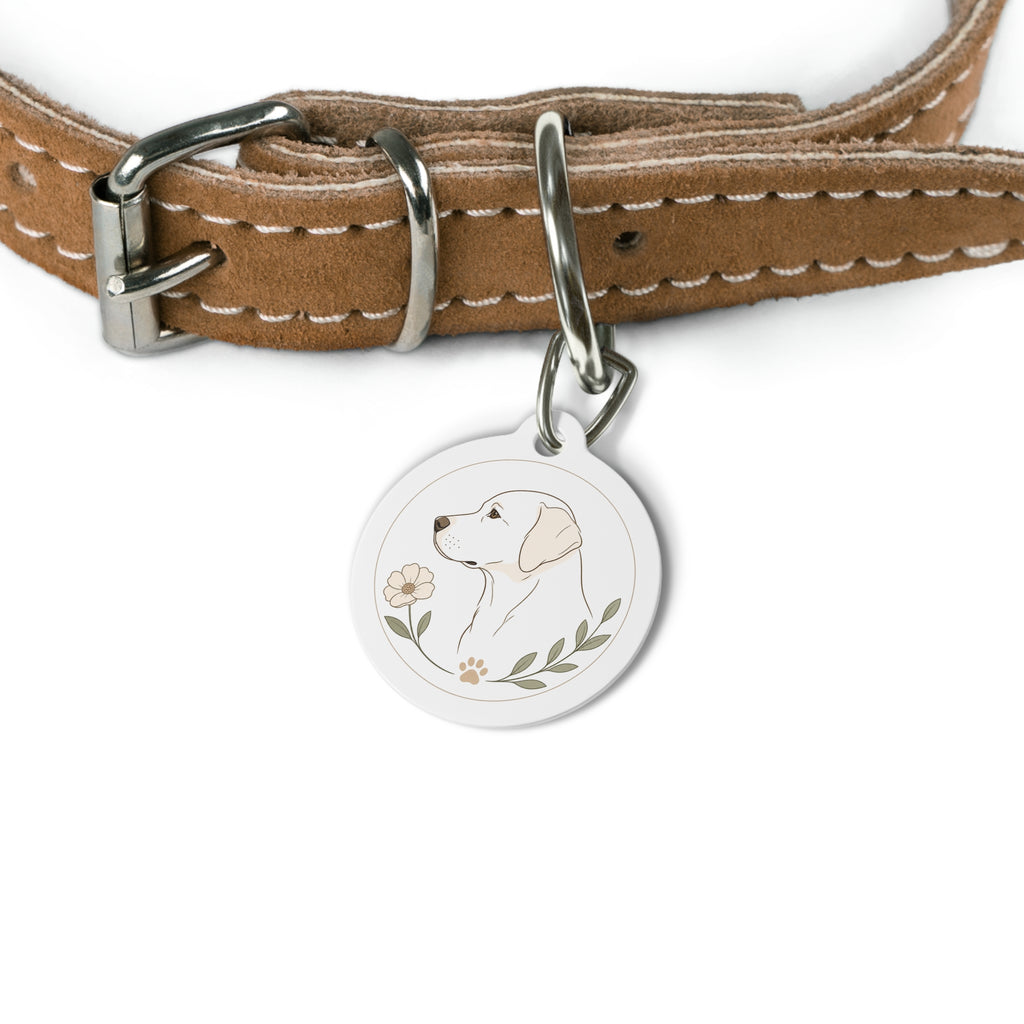 Placa de identificación personalizada para perro Labrador Retriever, diseño floral delicado de línea
