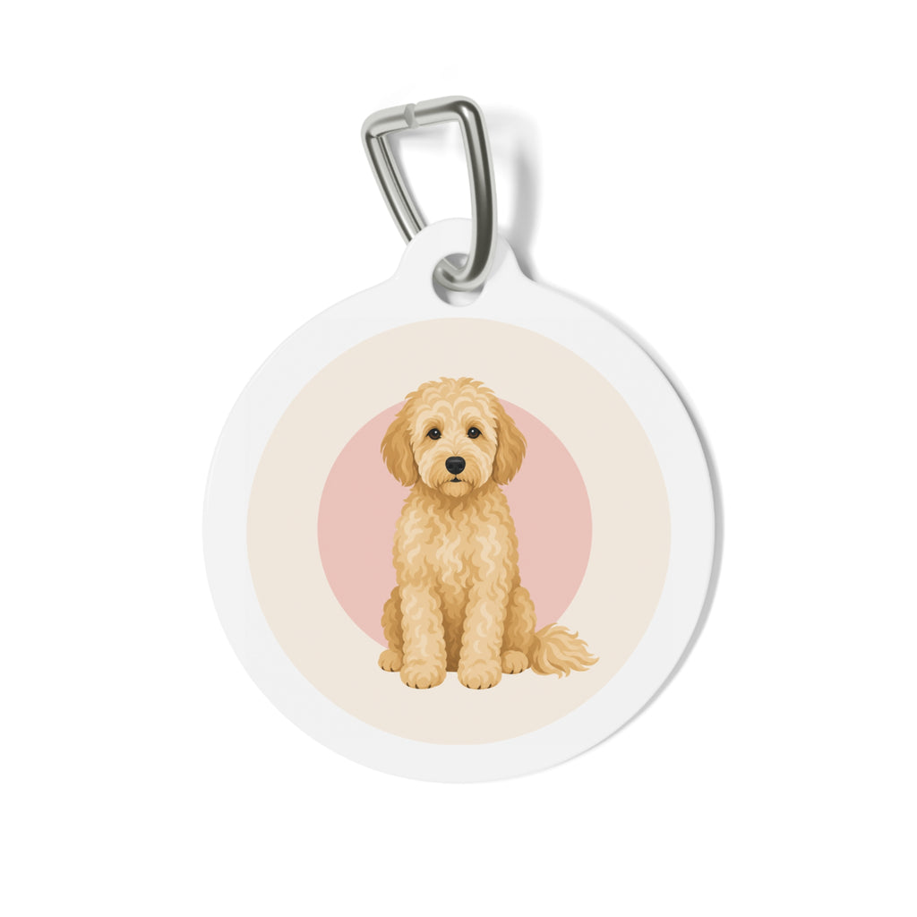 Etiqueta de identificación de perro Goldendoodle con retrato vintage suave personalizada