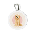 Etiqueta de identificación de perro Goldendoodle con retrato vintage suave personalizada