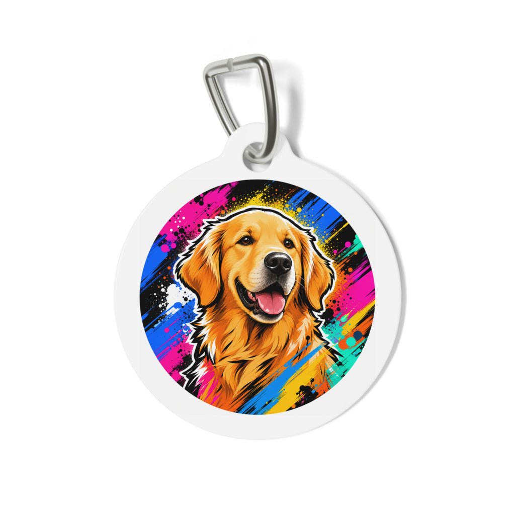 Placa de Identificación Personalizada para Perro Golden Retriever Pop-Art Alegría