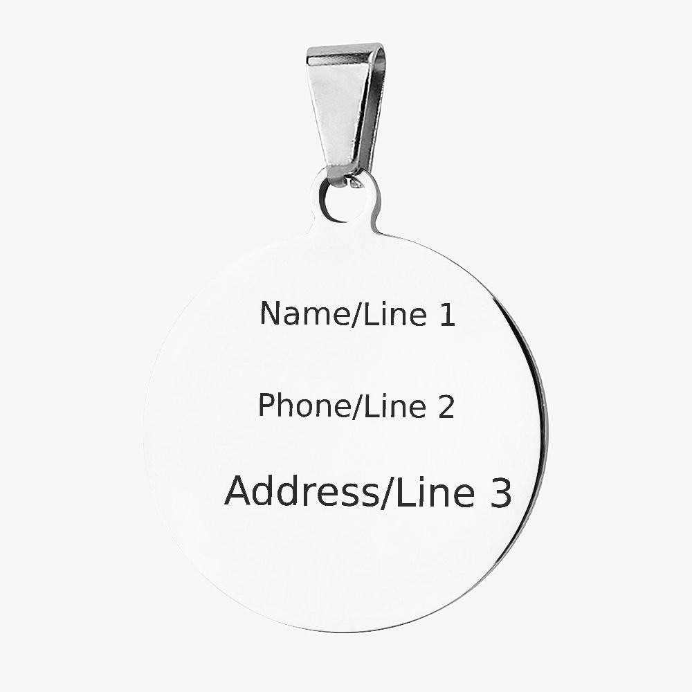 Back of Rhodesian Ridgeback Neon Paint Portrait dog ID tag with custom name and phone engraving
