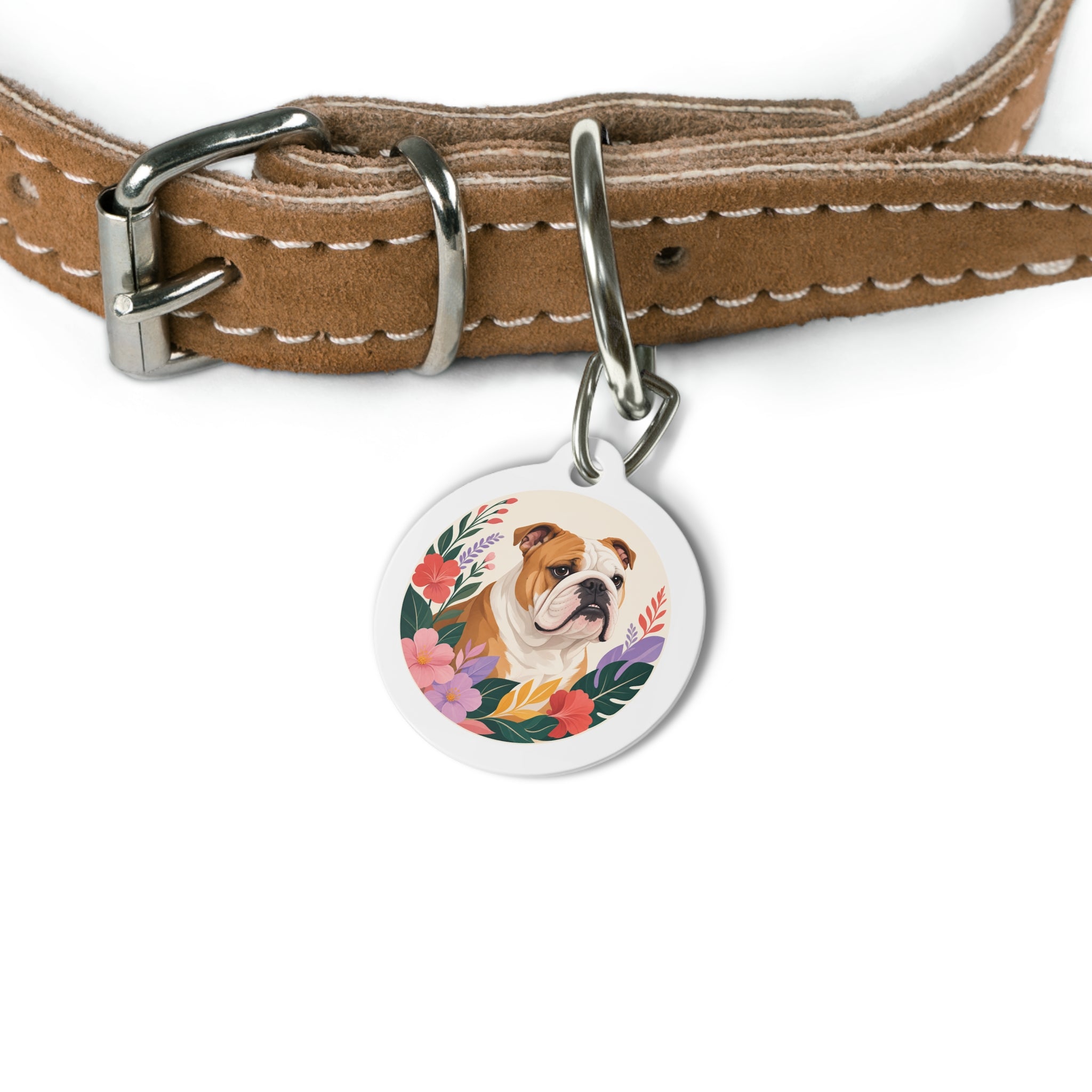 Bulldog Tropical Bloom Personalized Dog ID Tag