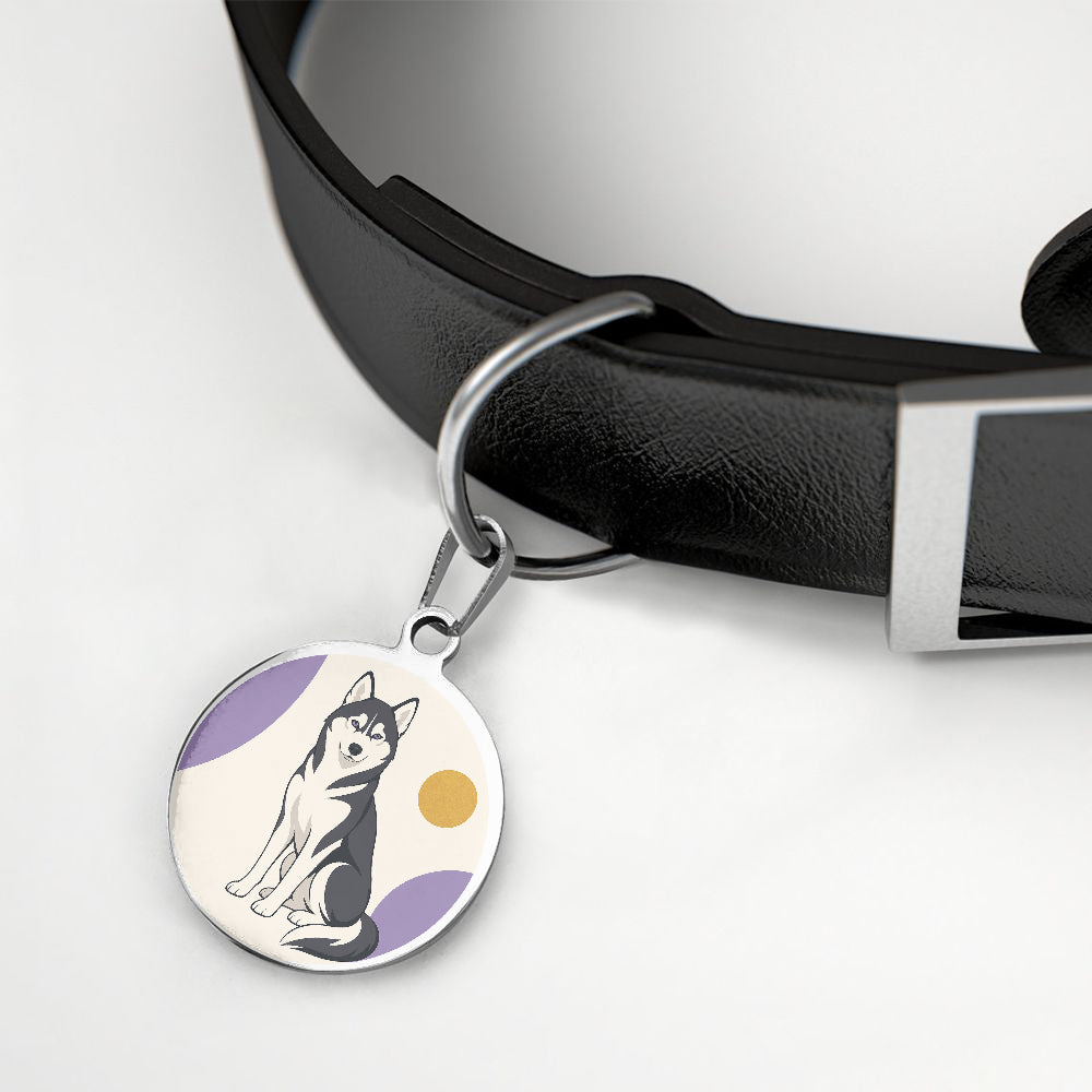 Siberian Husky Minimal Sun Geometric personalized dog ID tag product detail