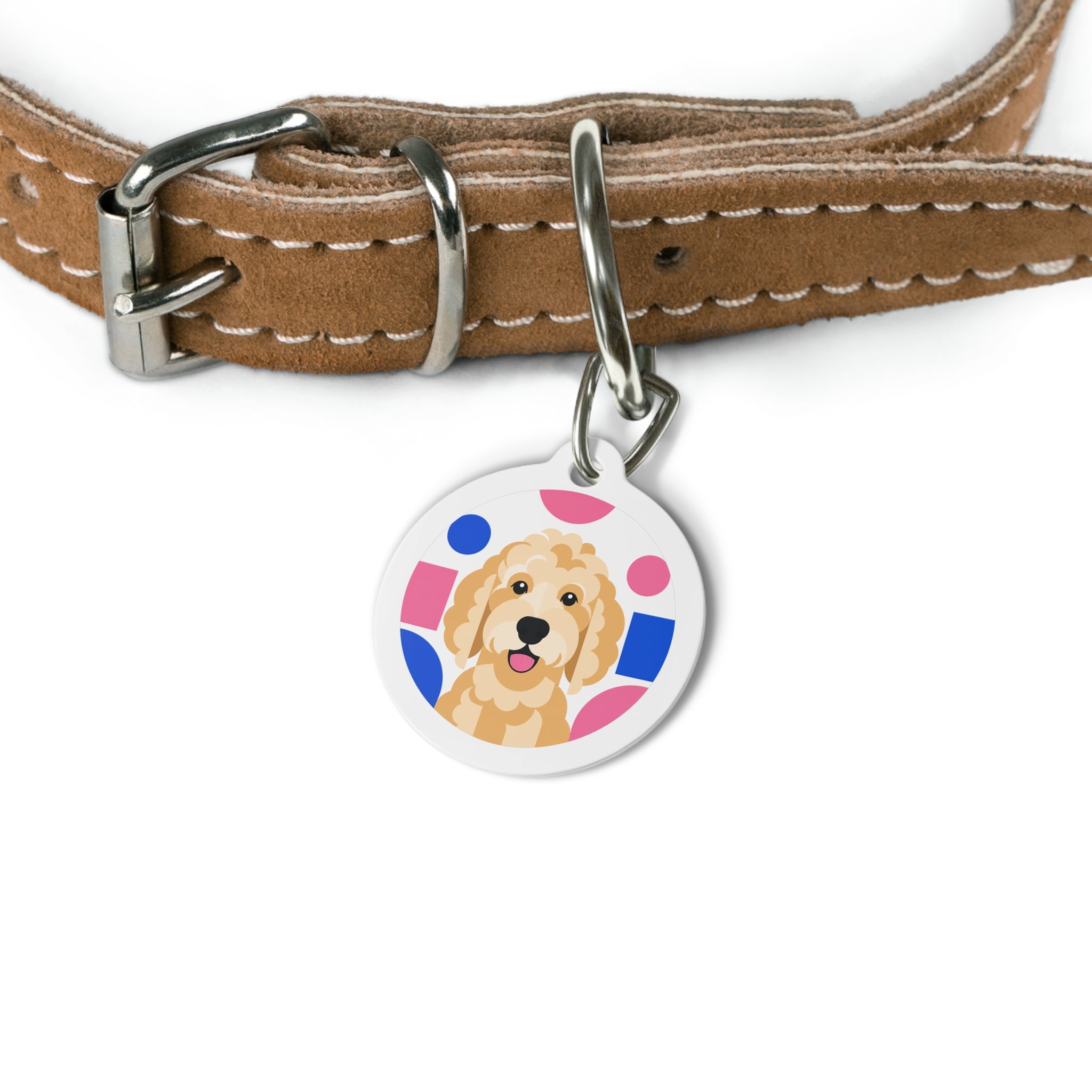 Goldendoodle Colorful Geometric Background Personalized Dog ID Tag