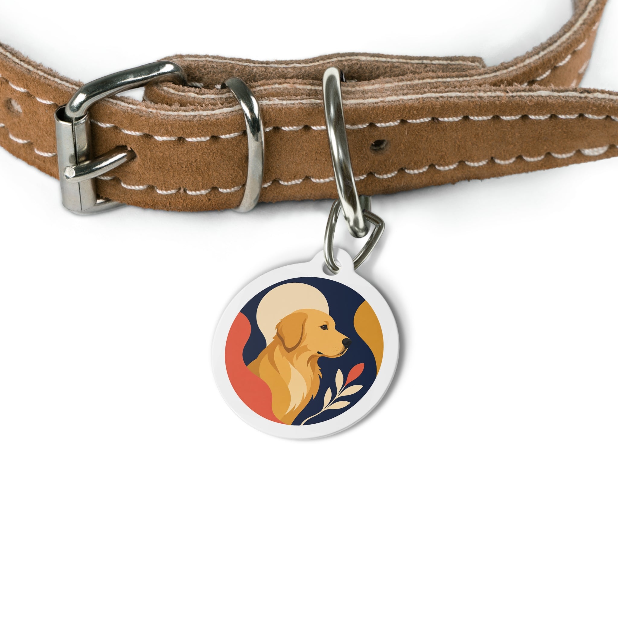 Golden Retriever Mid-Century Profile Personalized Dog ID Tag