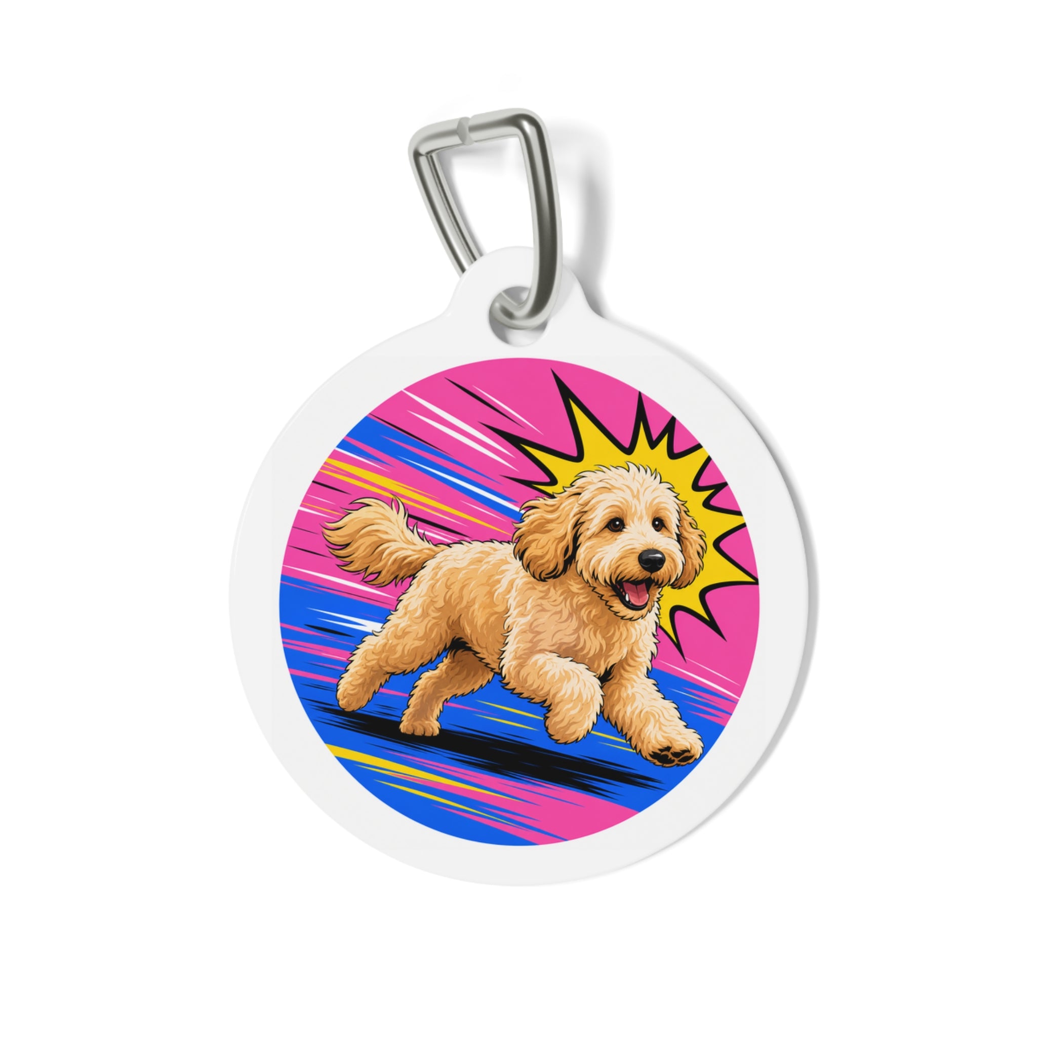 Goldendoodle Energetic Pop Art Pup Personalized Dog ID Tag