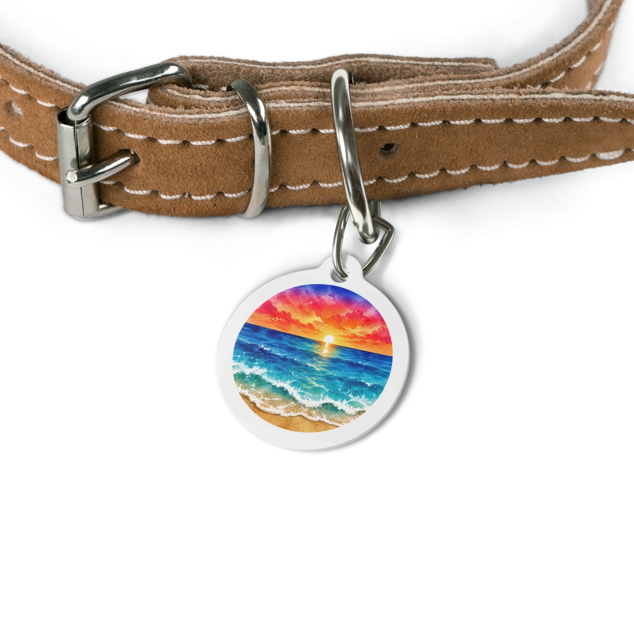 Ocean Sunset Dreamy Coastal Scene Personalized Dog ID Tag