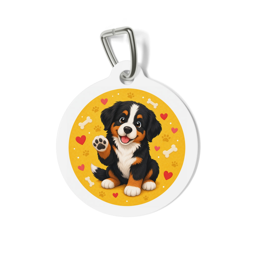 Bernese Mountain Dog Soft Floral Watercolor Personalized Dog ID Tag