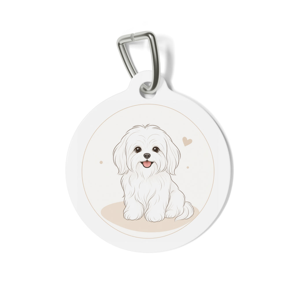 Chapa de identificación para perro personalizada con dibujo de cachorro maltés minimalista sentado