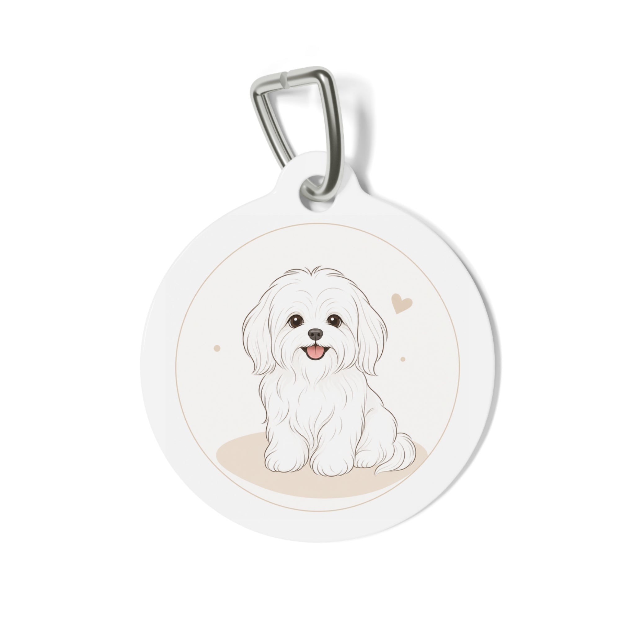 Maltese Minimal Seated Pup Sketch Personalized Dog ID Tag