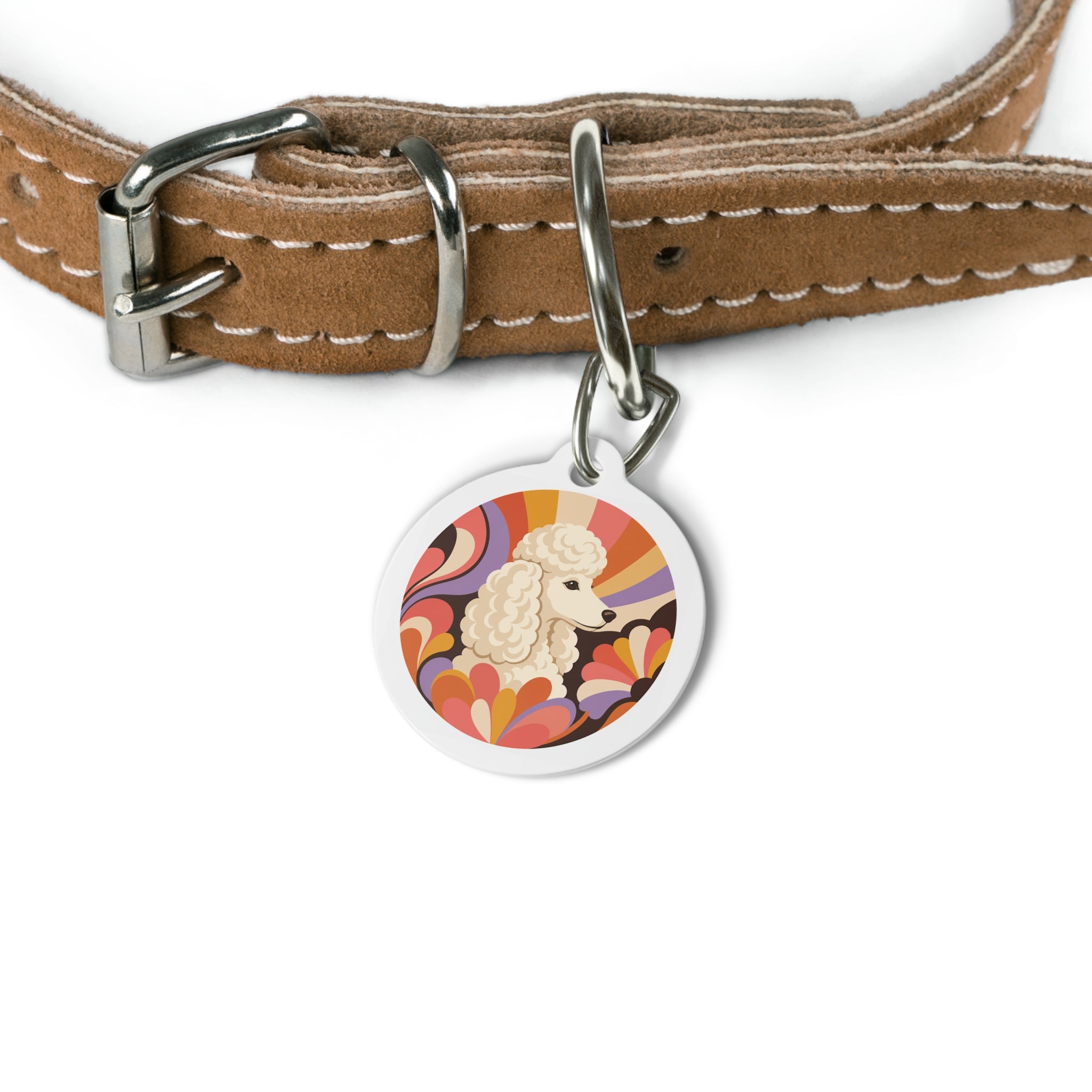 Poodle Groovy Retro Personalized Dog ID Tag