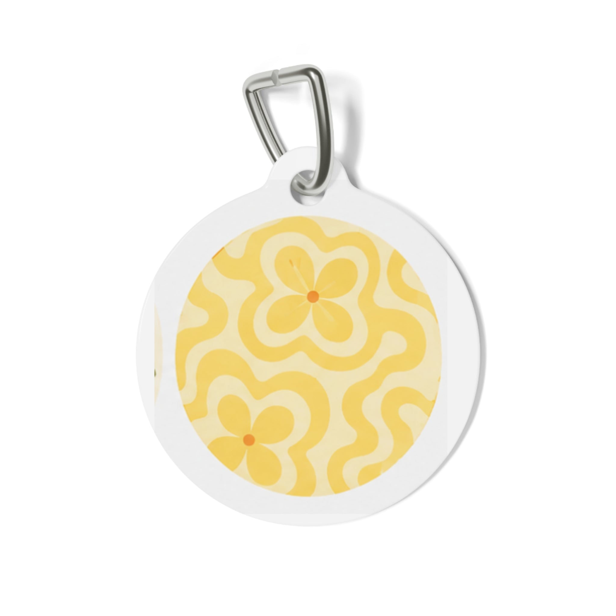 Groovy Yellow Floral Retro Floral Pattern Personalized Dog ID Tag