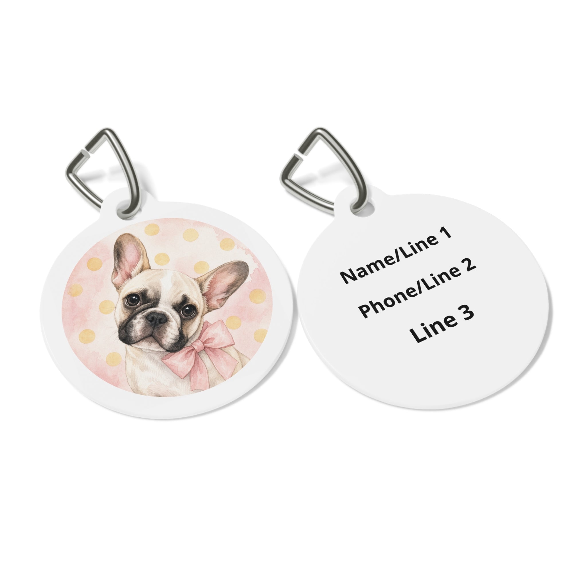 Tarjeta de identificación personalizada para perro: Retrato alegre y tierno de bulldog francés