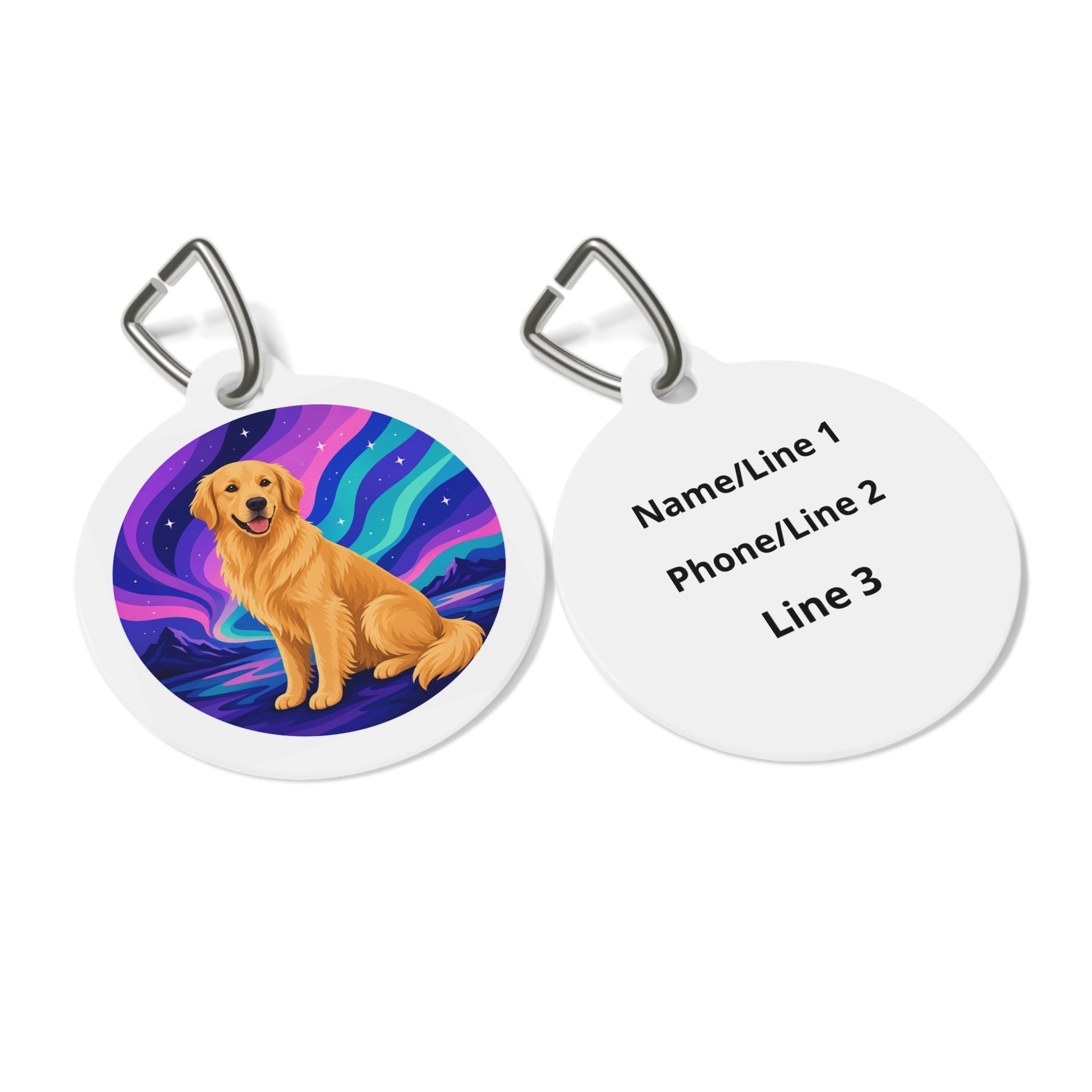 Placa de identificación personalizada para perro Golden Retriever Aurora Night