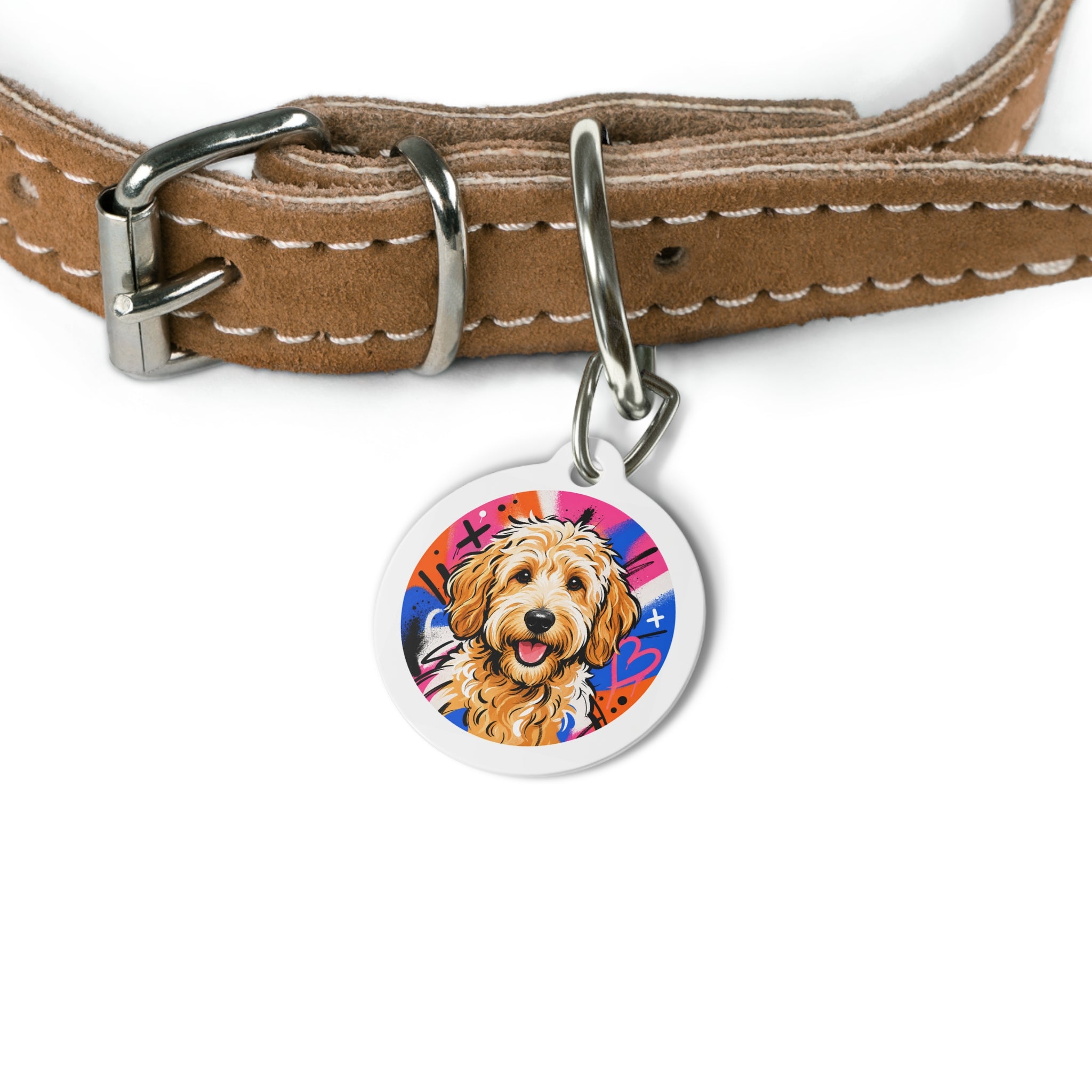 Goldendoodle Bright Color Burst Personalized Dog ID Tag