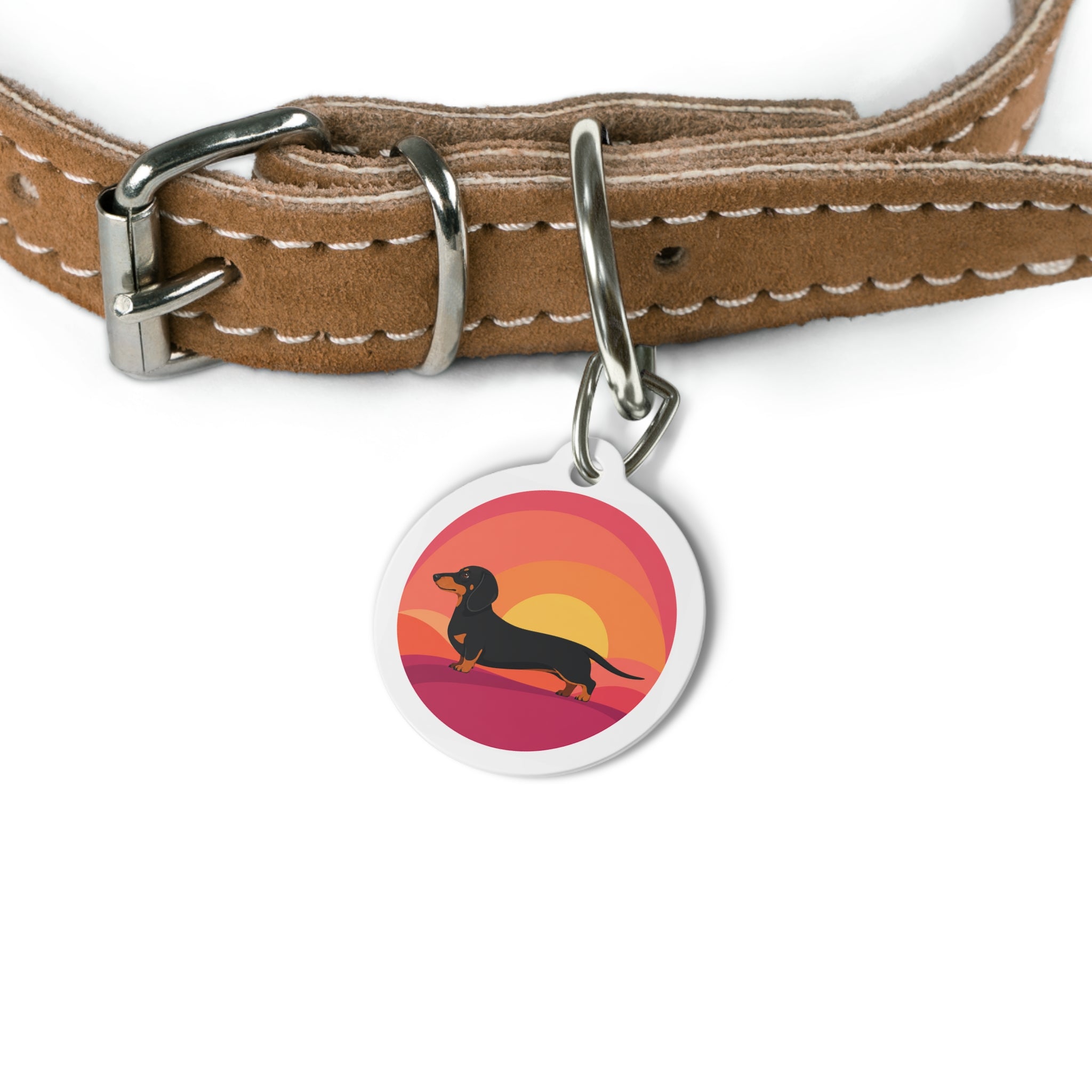 Dachshund Retro Sunset Personalized Dog ID Tag