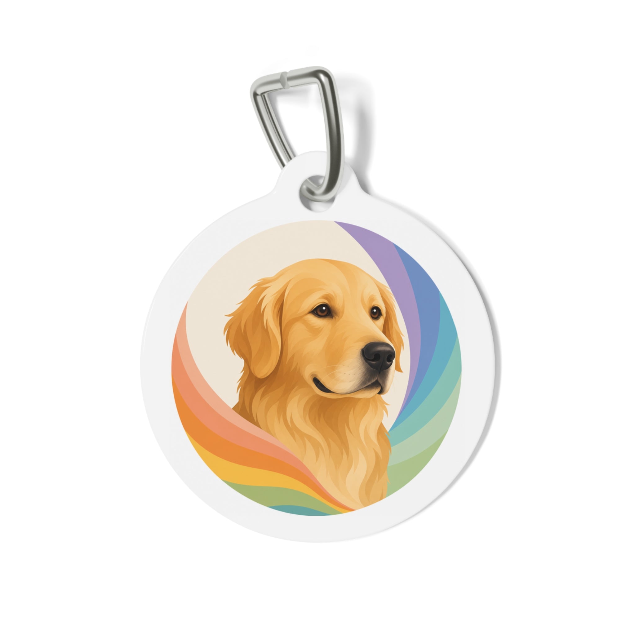 Etiqueta de identificación de perro personalizada Golden Retriever Aura Arcoíris