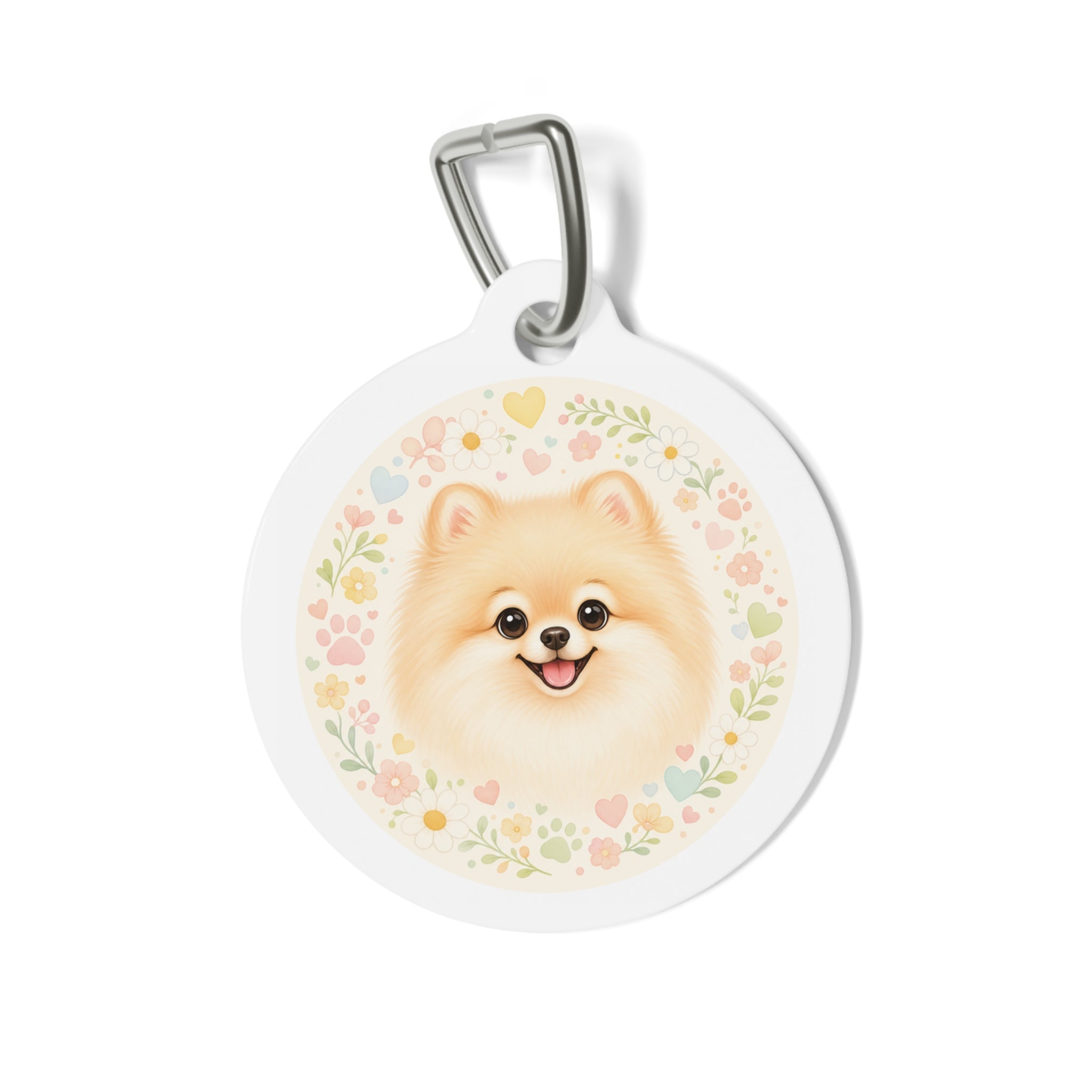 Pomeranian Pastel Floral Wreath Personalized Dog ID Tag