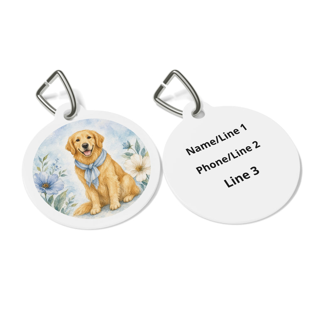 Chapa de identificación personalizada para perro Golden Retriever Blue Meadow