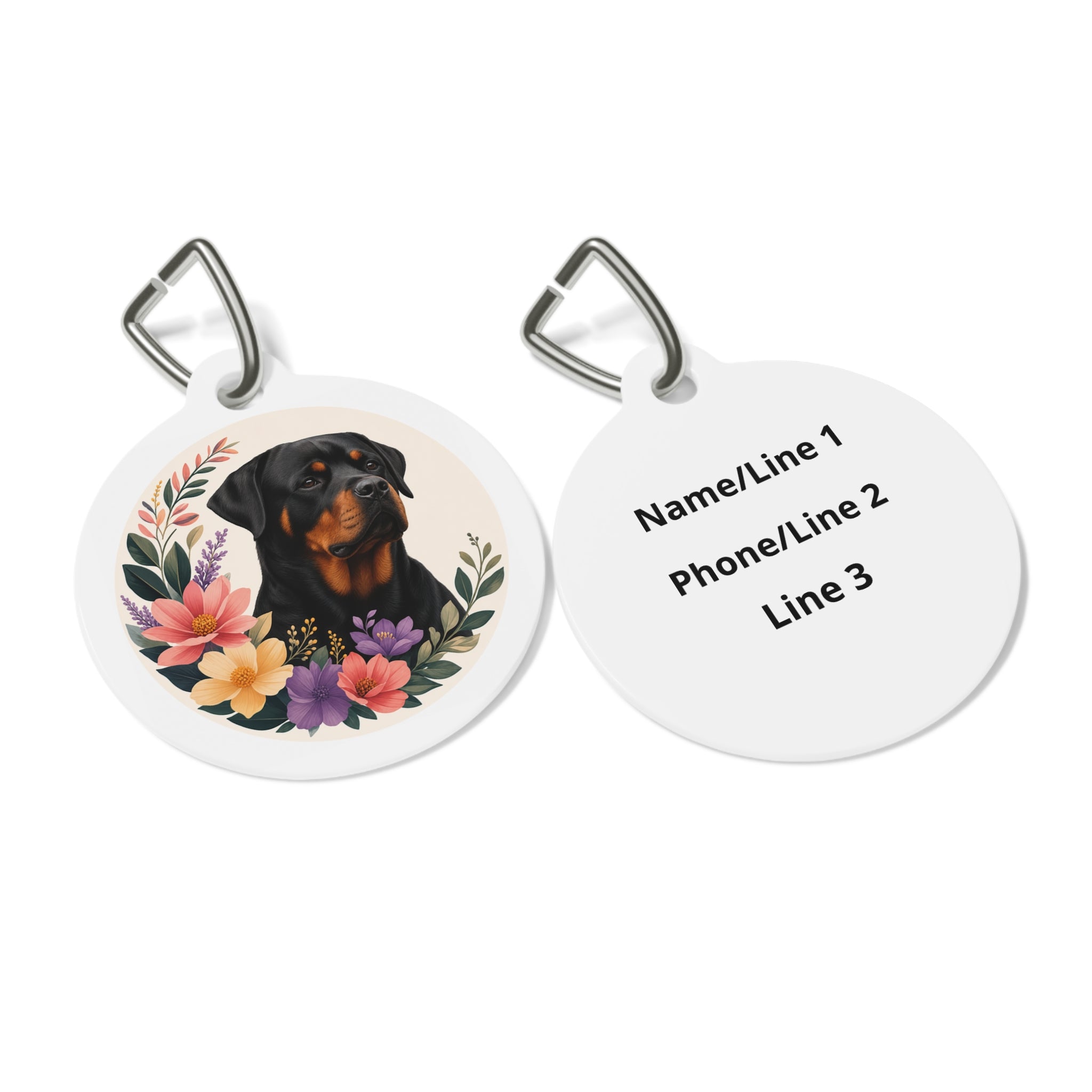 Rottweiler Wildflower Wreath Personalized Dog ID Tag