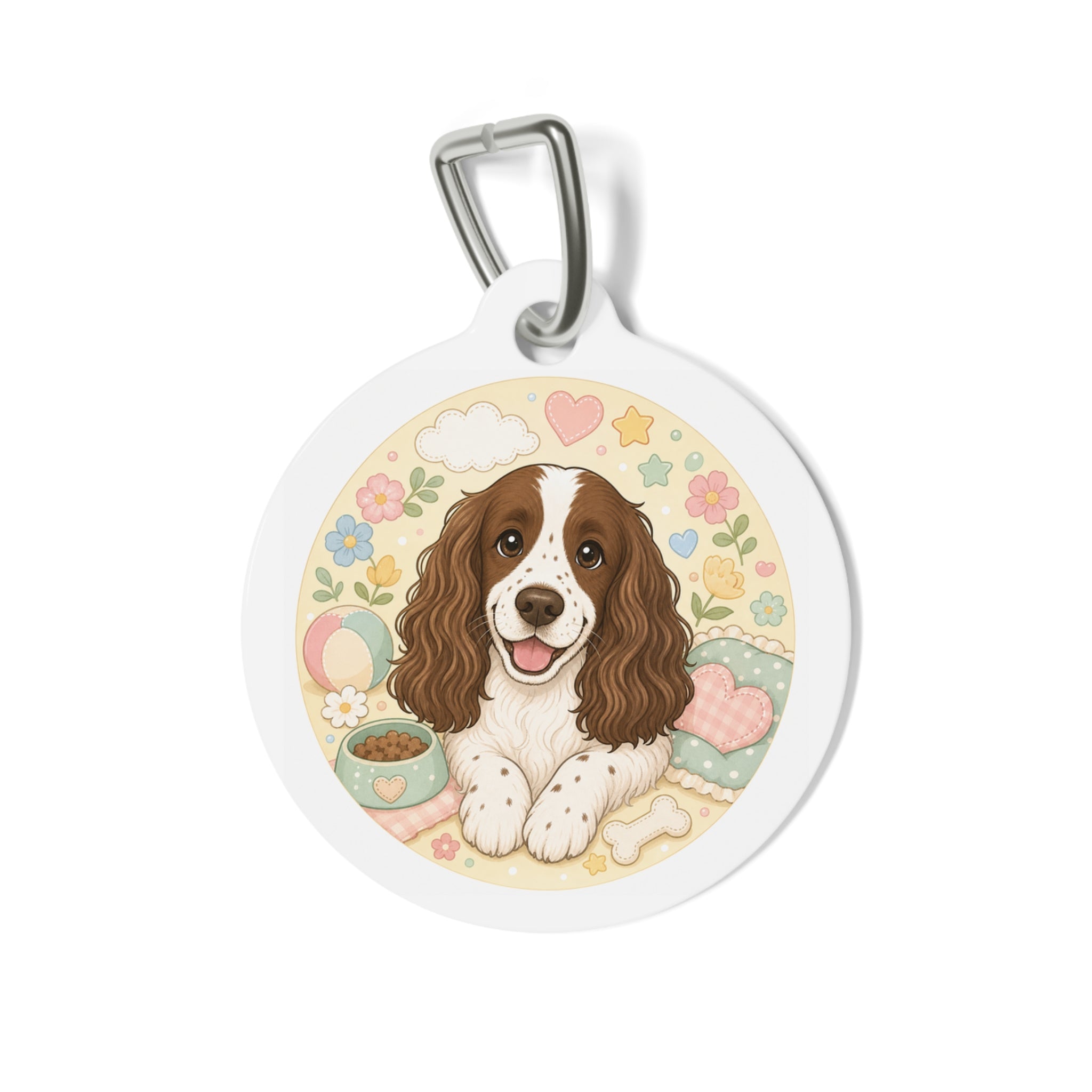 English Springer Spaniel Pastel Floral Storybook Personalized Dog ID Tag