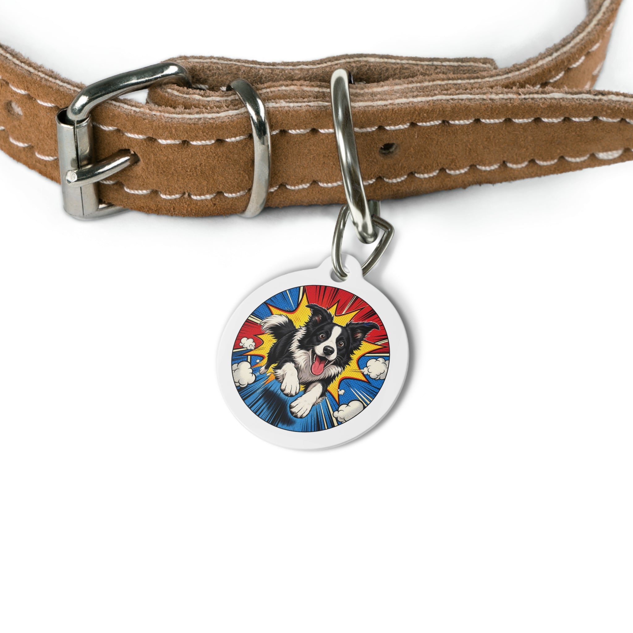 Border Collie Comic Pop Energy Personalized Dog ID Tag